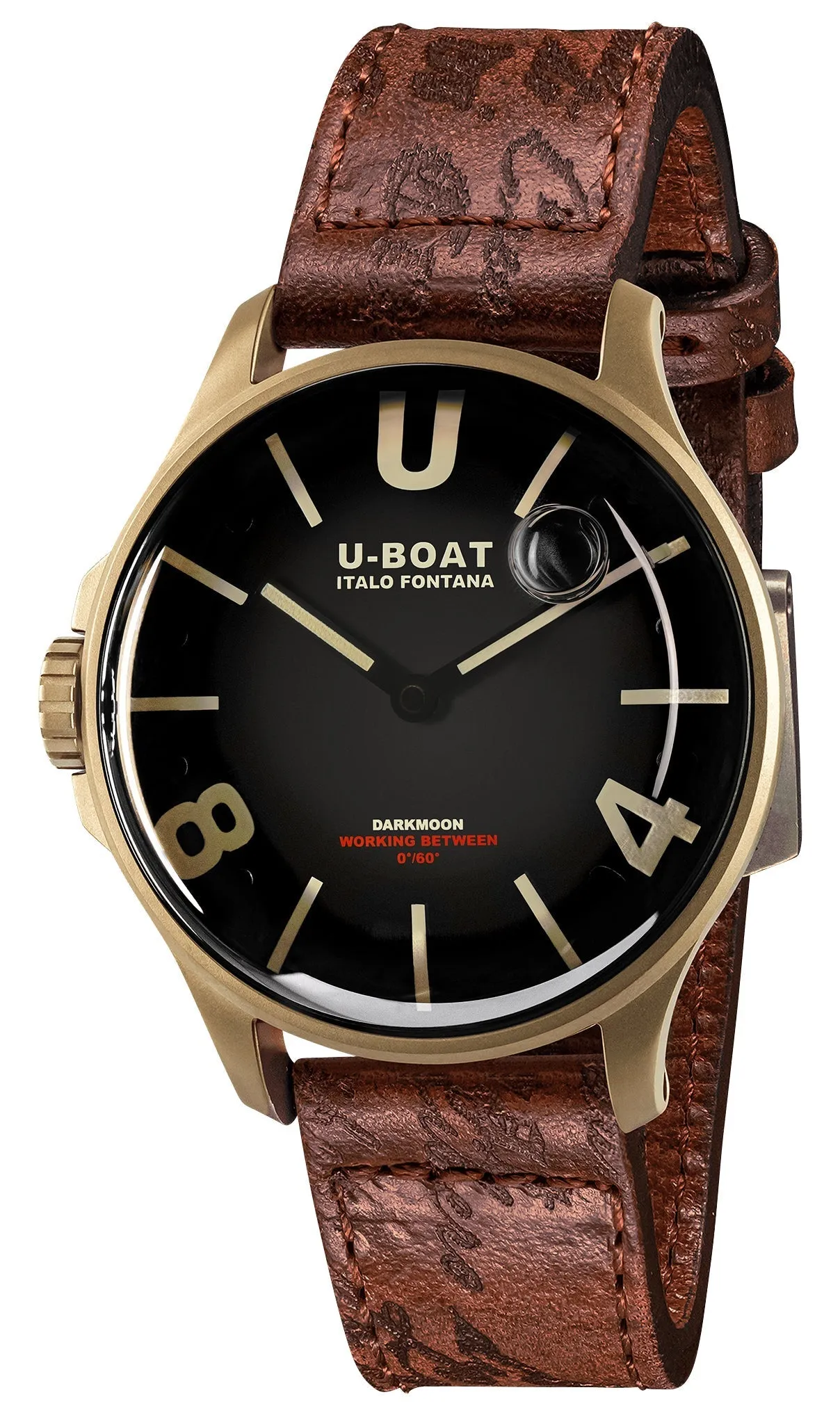 U-Boat Darkmoon Bronze PVD Black Dial Brown Leather Strap Quartz Mens Watch 9304