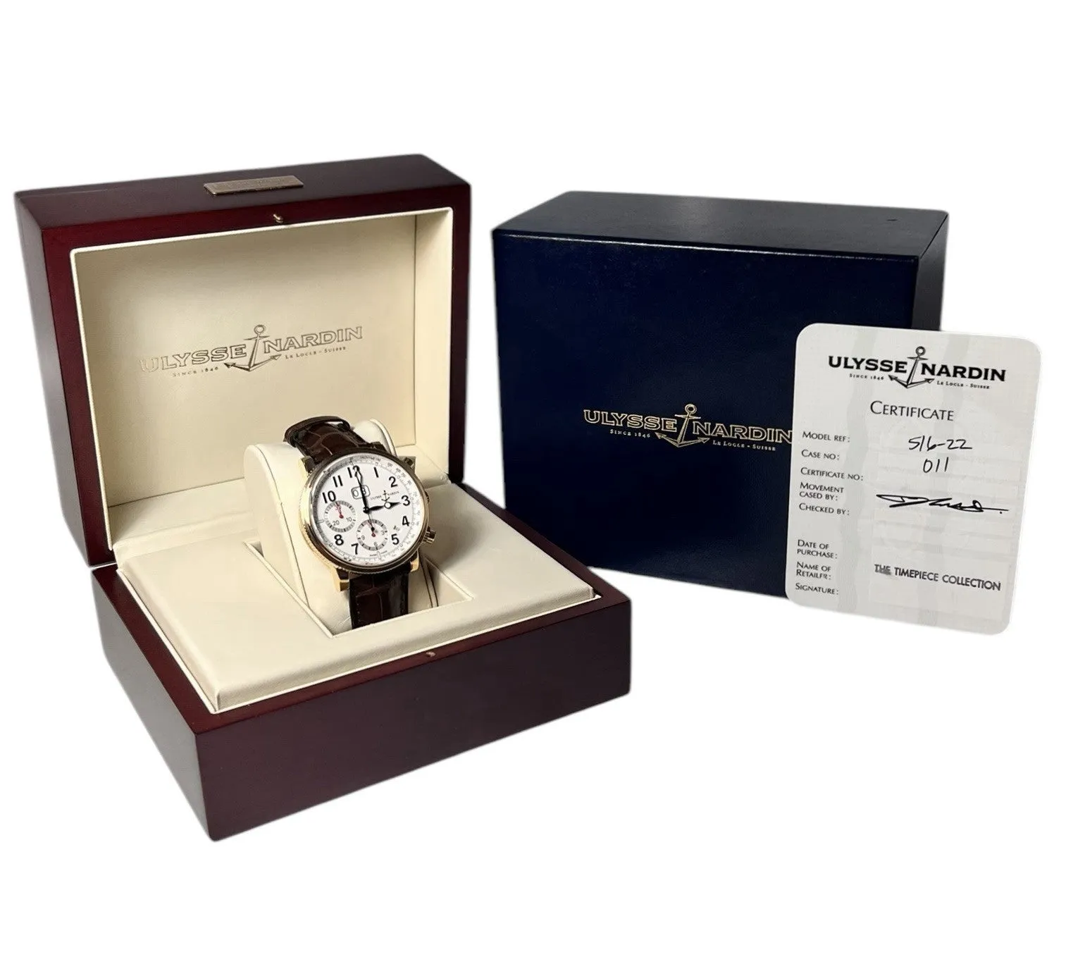 Ulysse Nardin Marine Chronograph 18k Yellow Gold White Dial 40mm Watch 516-22