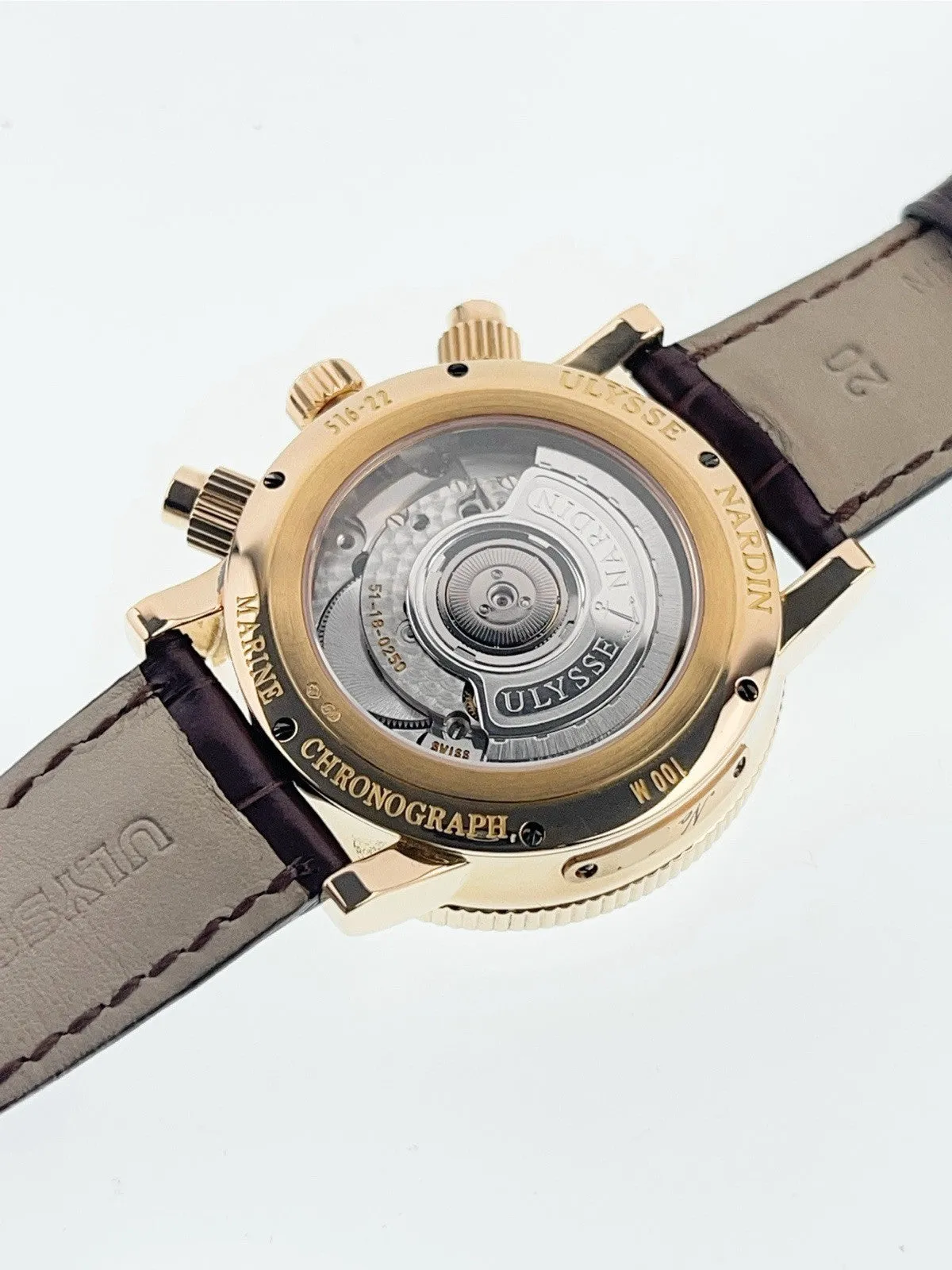Ulysse Nardin Marine Chronograph 18k Yellow Gold White Dial 40mm Watch 516-22