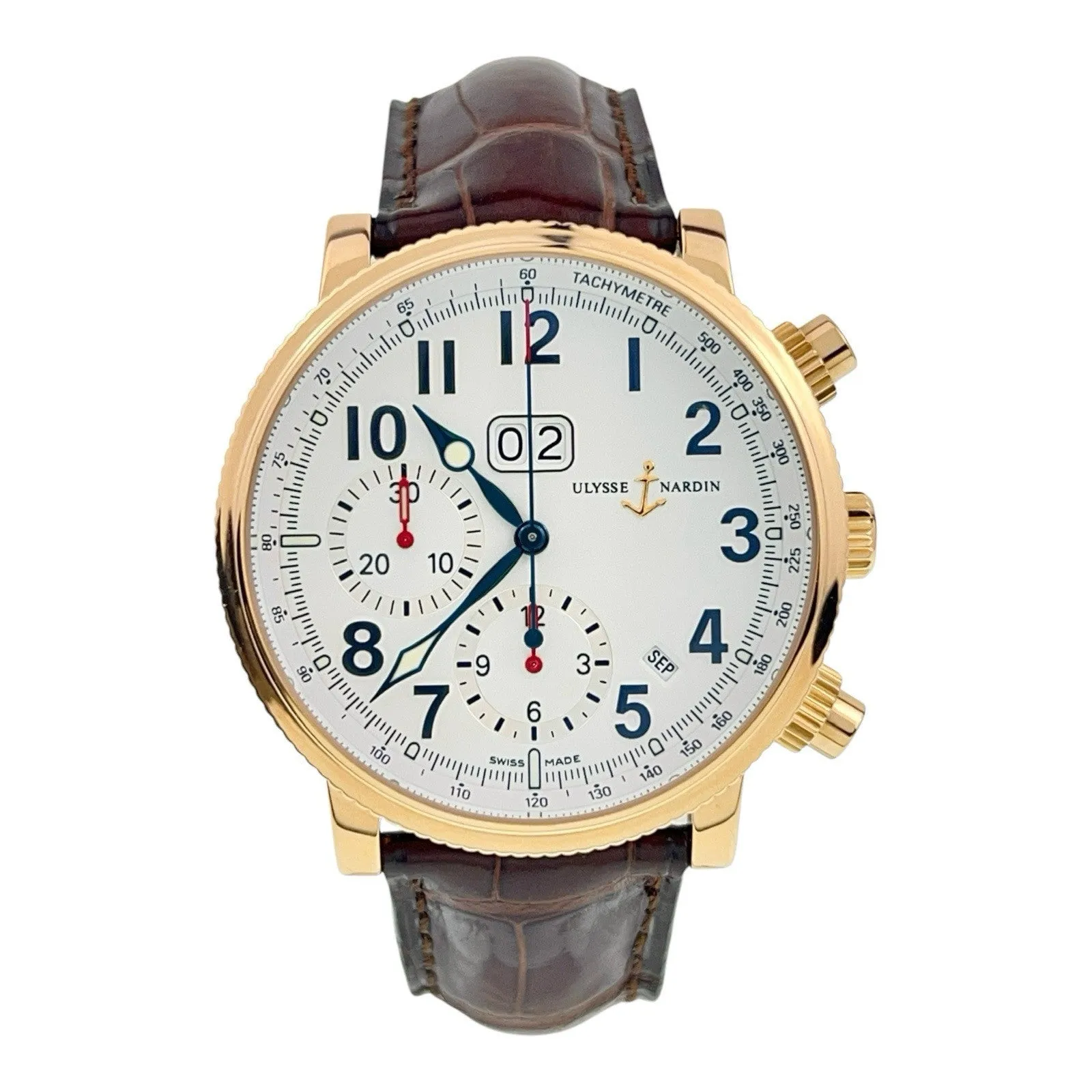 Ulysse Nardin Marine Chronograph 18k Yellow Gold White Dial 40mm Watch 516-22