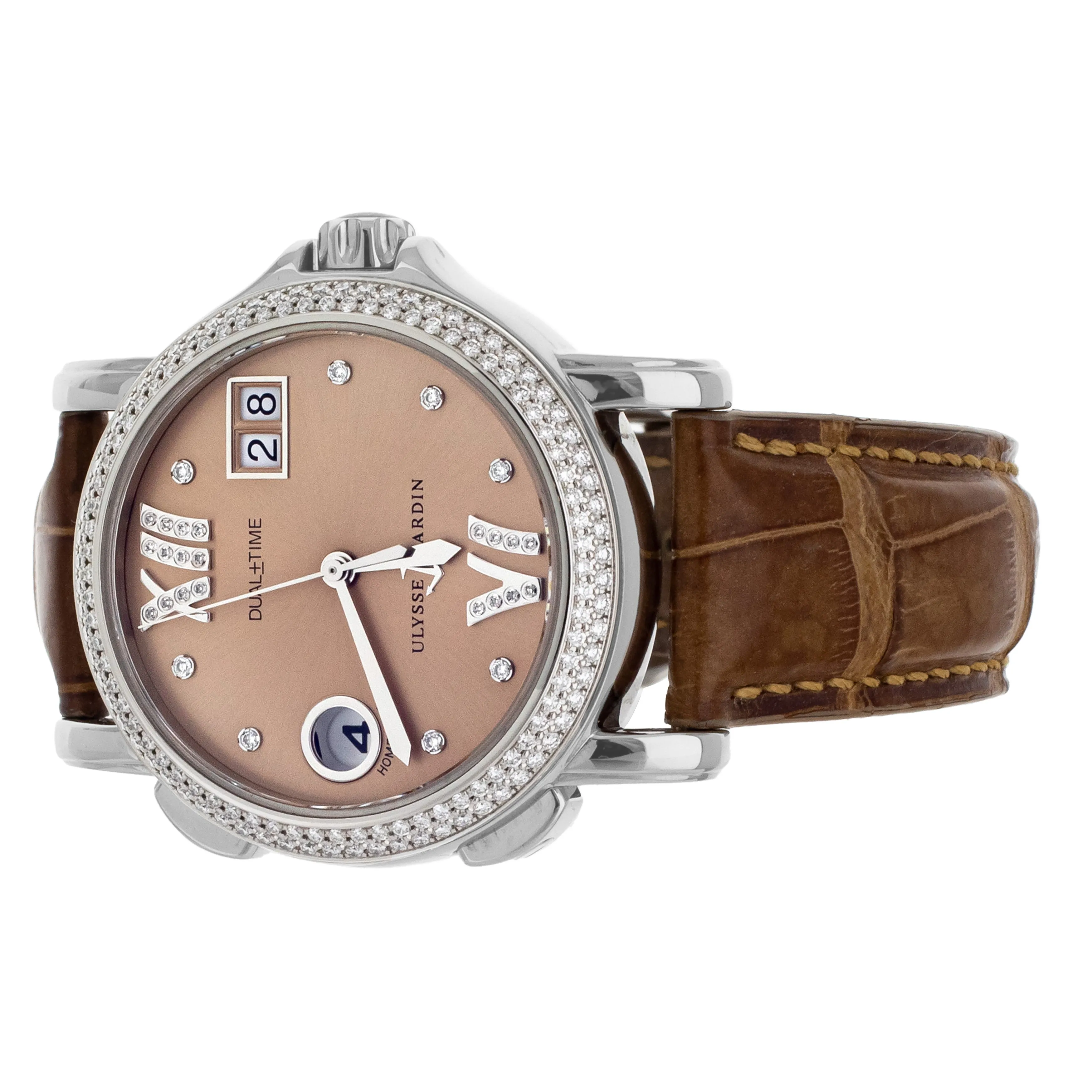Ulysse Nardin San Marco GMT  - Salmon Diamond Dial Alligator Strap 37mm 223-22