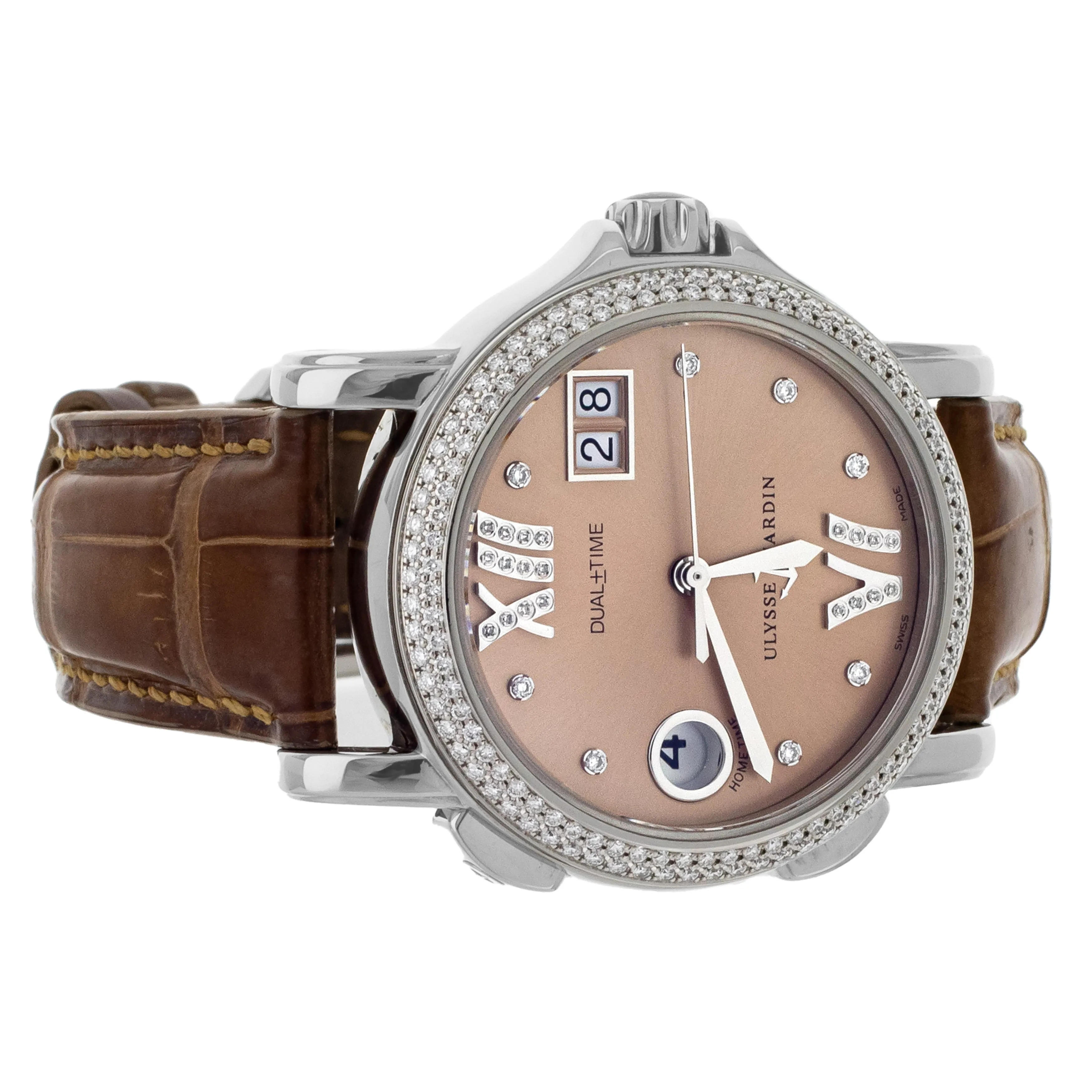 Ulysse Nardin San Marco GMT  - Salmon Diamond Dial Alligator Strap 37mm 223-22