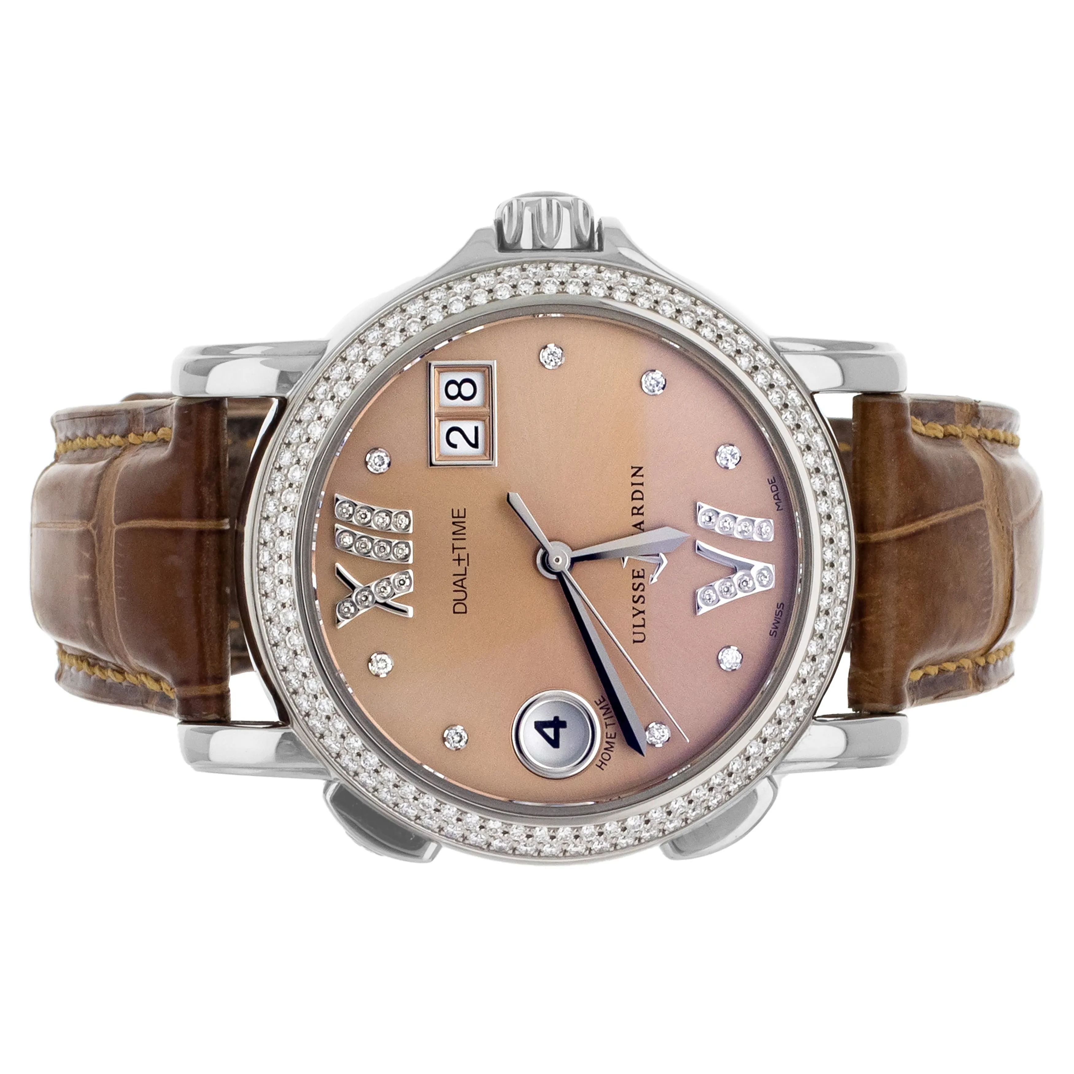 Ulysse Nardin San Marco GMT  - Salmon Diamond Dial Alligator Strap 37mm 223-22