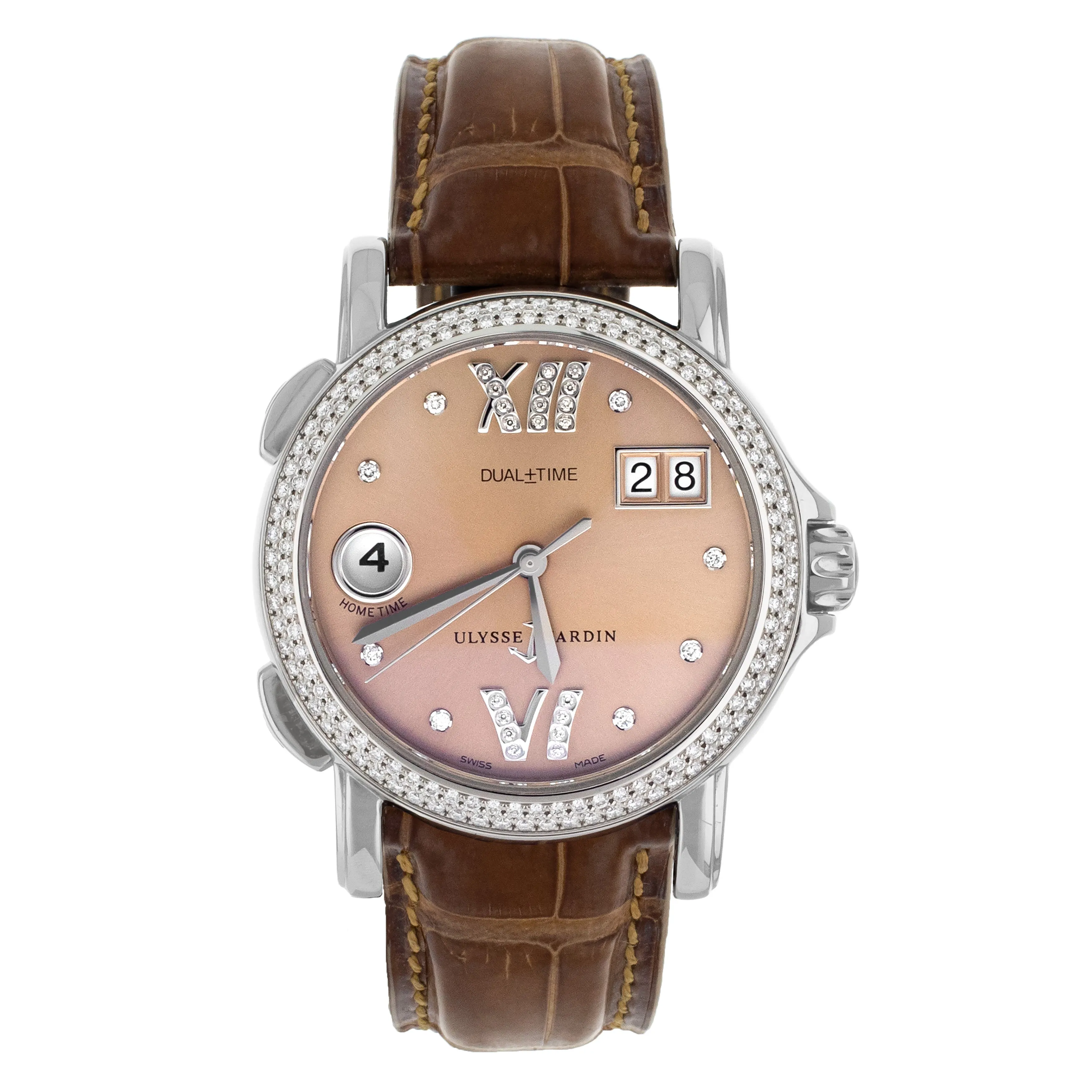 Ulysse Nardin San Marco GMT  - Salmon Diamond Dial Alligator Strap 37mm 223-22