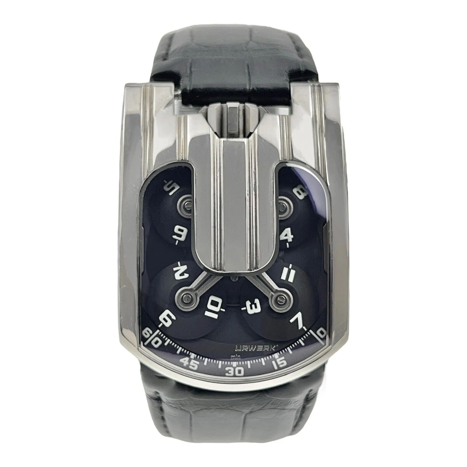 Urwerk 18k White Gold Black Manual Wind Movment Mens Watch 103.07