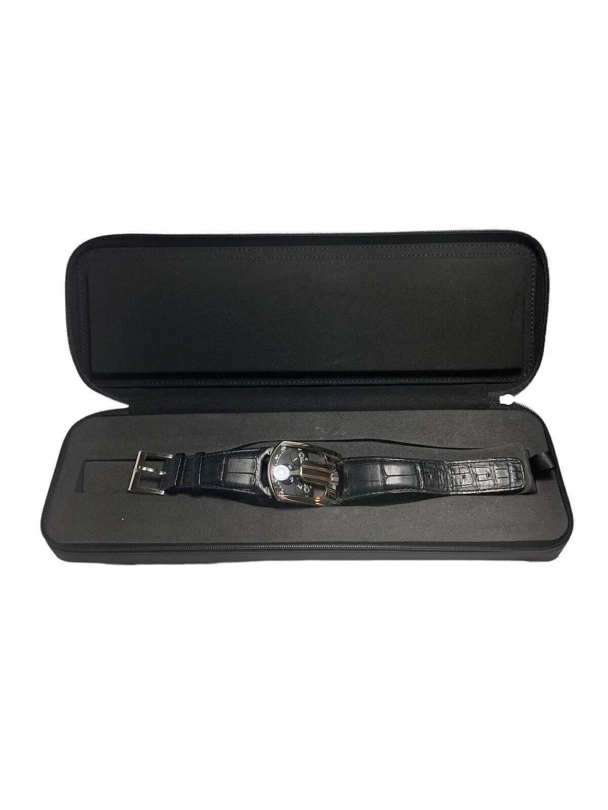 Urwerk 18k White Gold Black Manual Wind Movment Mens Watch 103.07