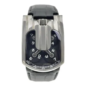 Urwerk 18k White Gold Black Manual Wind Movment Mens Watch 103.07
