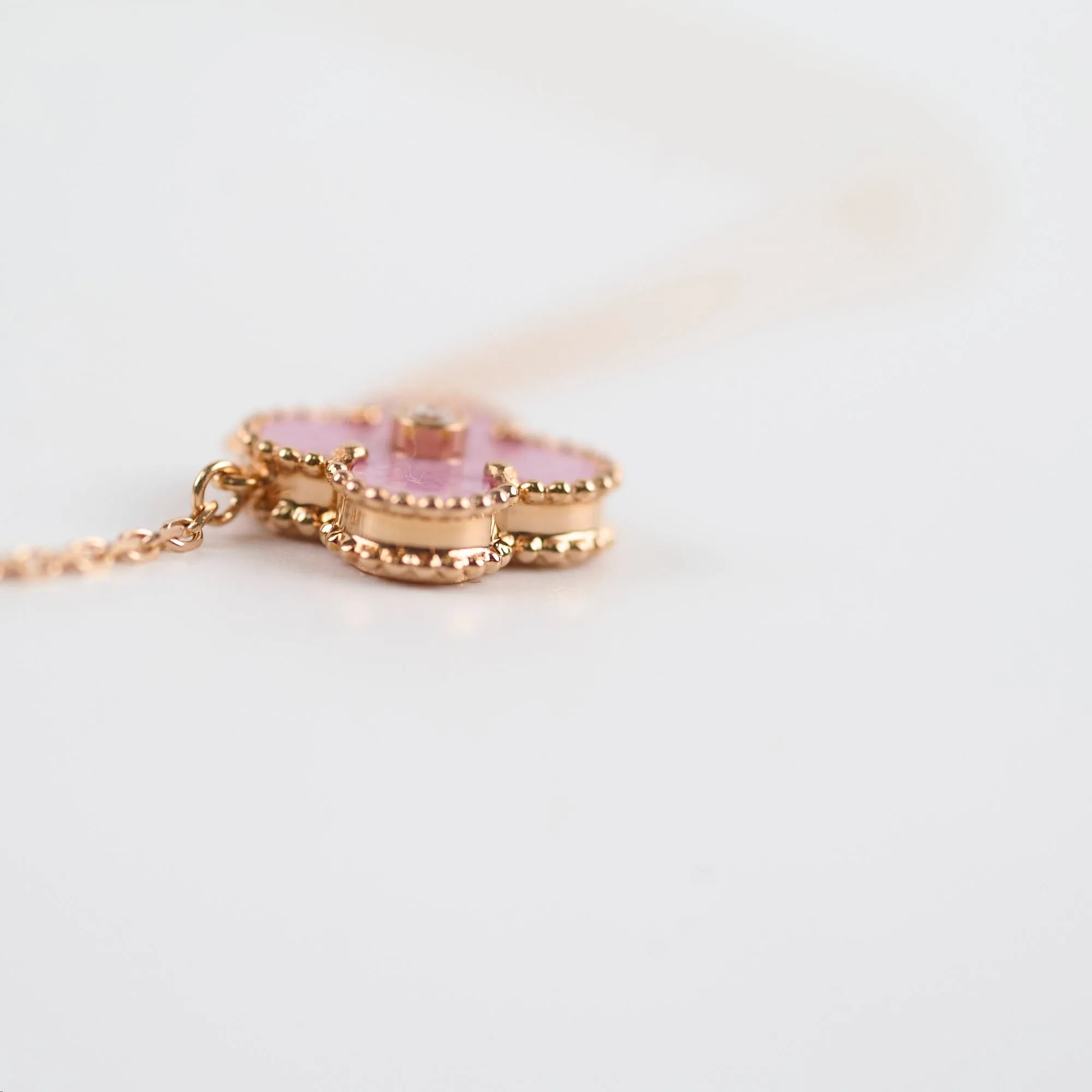 Van Cleef & Arpels Vintage Alhambra Rhodonite Diamond Necklace Holiday Limited Edition 2021