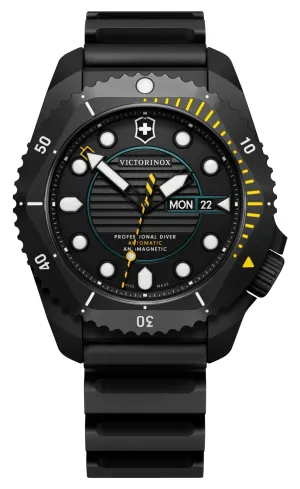 Victorinox Swiss Army Dive Pro Automatic Black PVD Titanium Black Dial Black Rubber Strap Day/Date Divers Mens Watch 241997