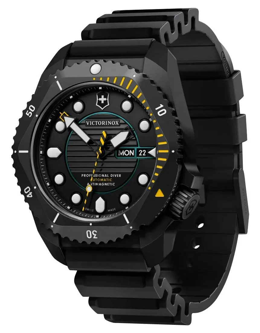 Victorinox Swiss Army Dive Pro Automatic Black PVD Titanium Black Dial Black Rubber Strap Day/Date Divers Mens Watch 241997