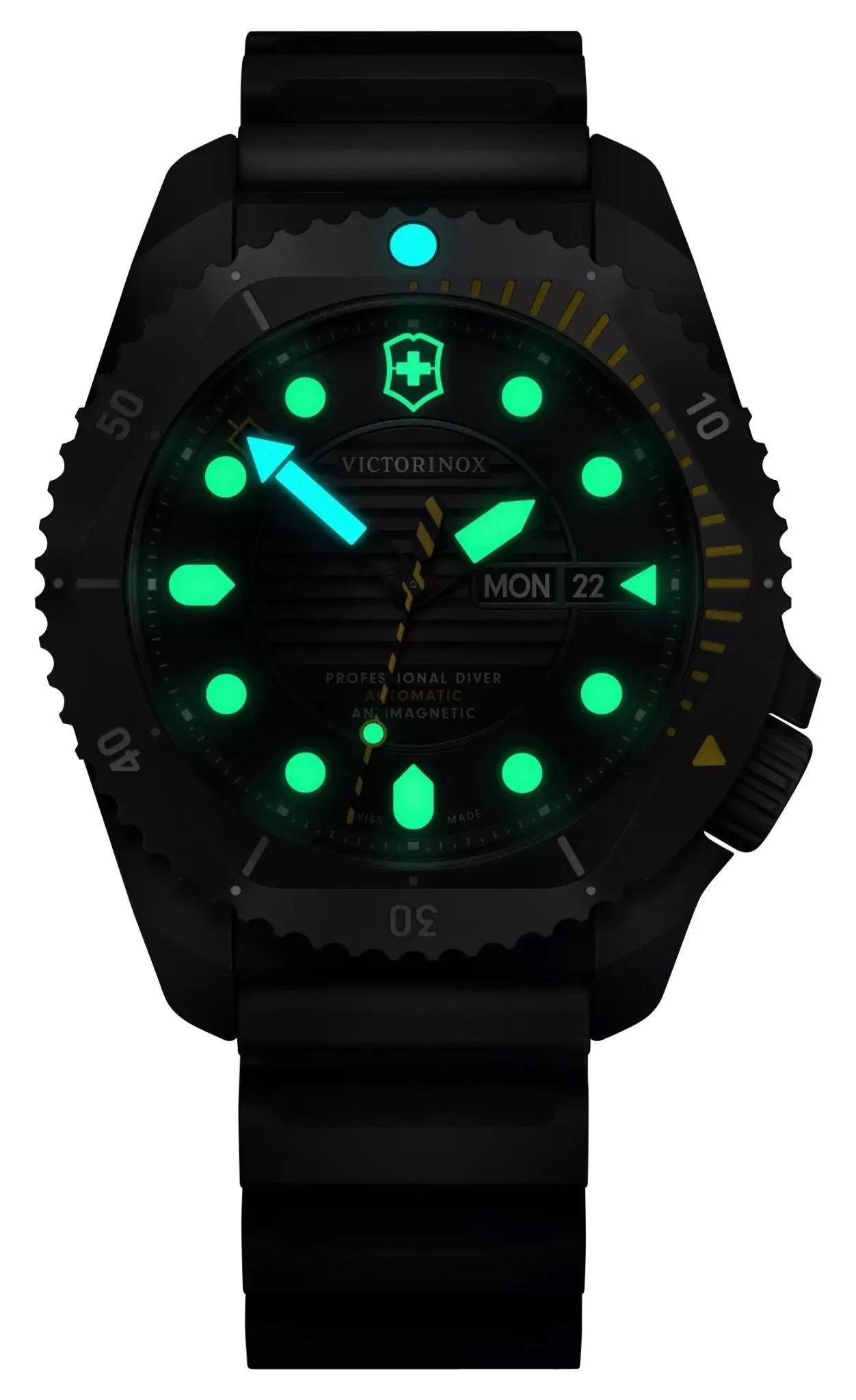Victorinox Swiss Army Dive Pro Automatic Black PVD Titanium Black Dial Black Rubber Strap Day/Date Divers Mens Watch 241997