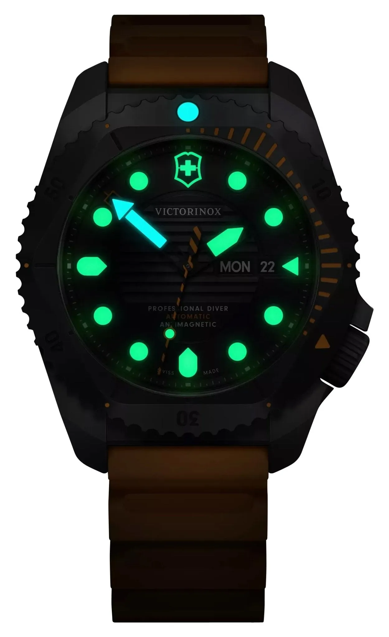 Victorinox Swiss Army Dive Pro Automatic Gray Titanium Black Dial Orange Rubber Strap Day/Date Divers Mens Watch 241996