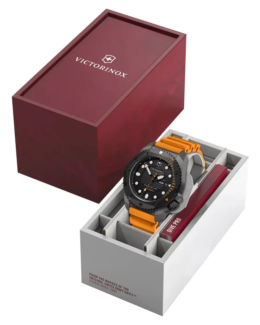 Victorinox Swiss Army Dive Pro Automatic Gray Titanium Black Dial Orange Rubber Strap Day/Date Divers Mens Watch 241996