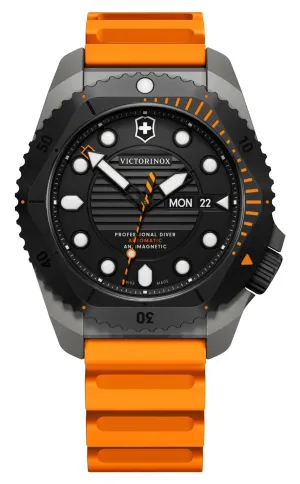 Victorinox Swiss Army Dive Pro Automatic Gray Titanium Black Dial Orange Rubber Strap Day/Date Divers Mens Watch 241996