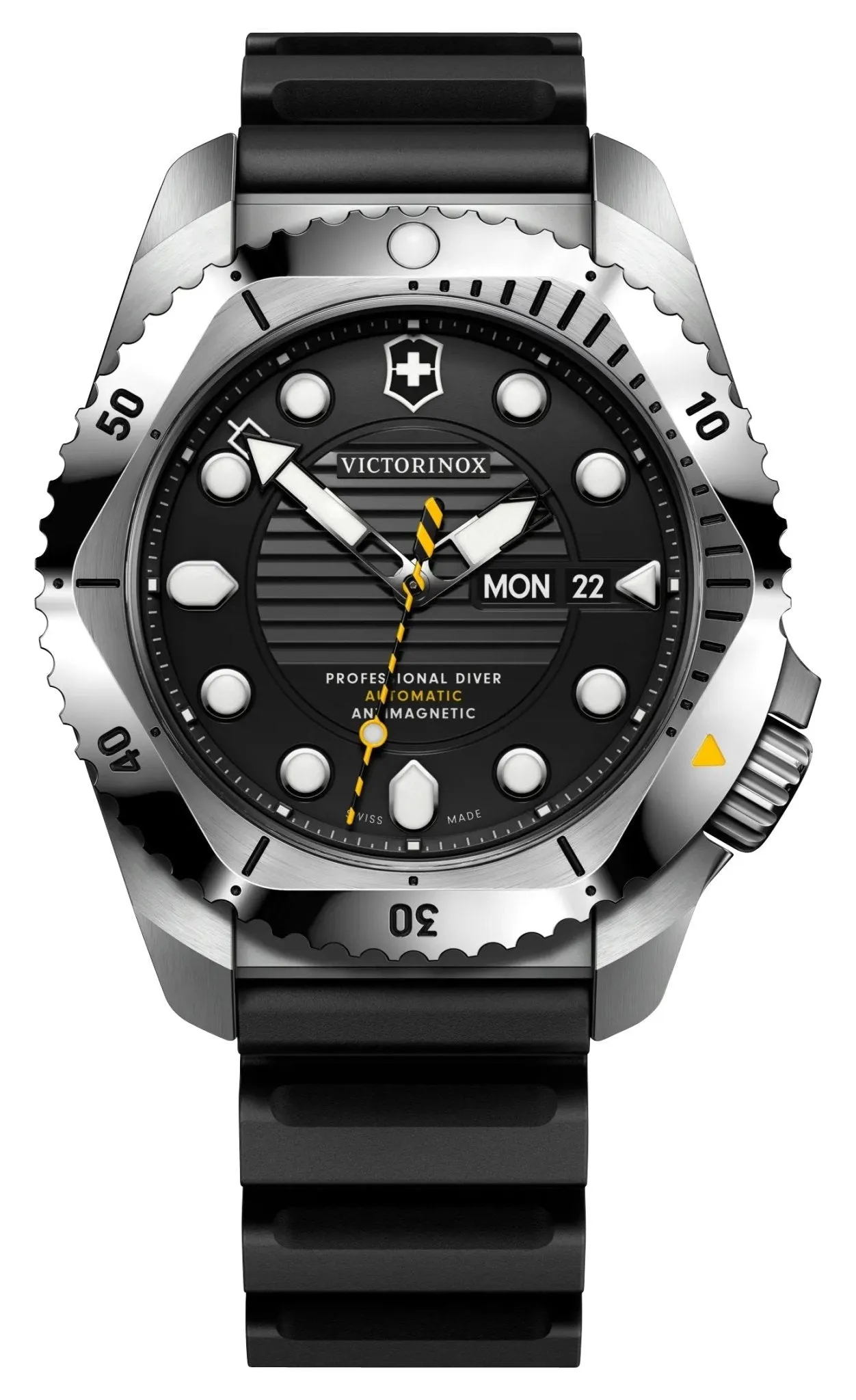 Victorinox Swiss Army Dive Pro Automatic Stainless Steel Black Dial Black Rubber Strap Day/Date Divers Mens Watch 241994