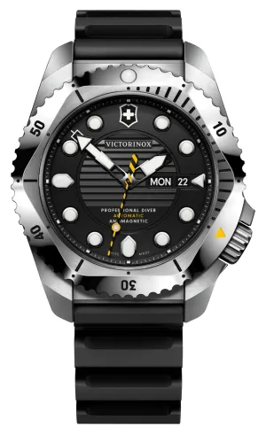 Victorinox Swiss Army Dive Pro Automatic Stainless Steel Black Dial Black Rubber Strap Day/Date Divers Mens Watch 241994
