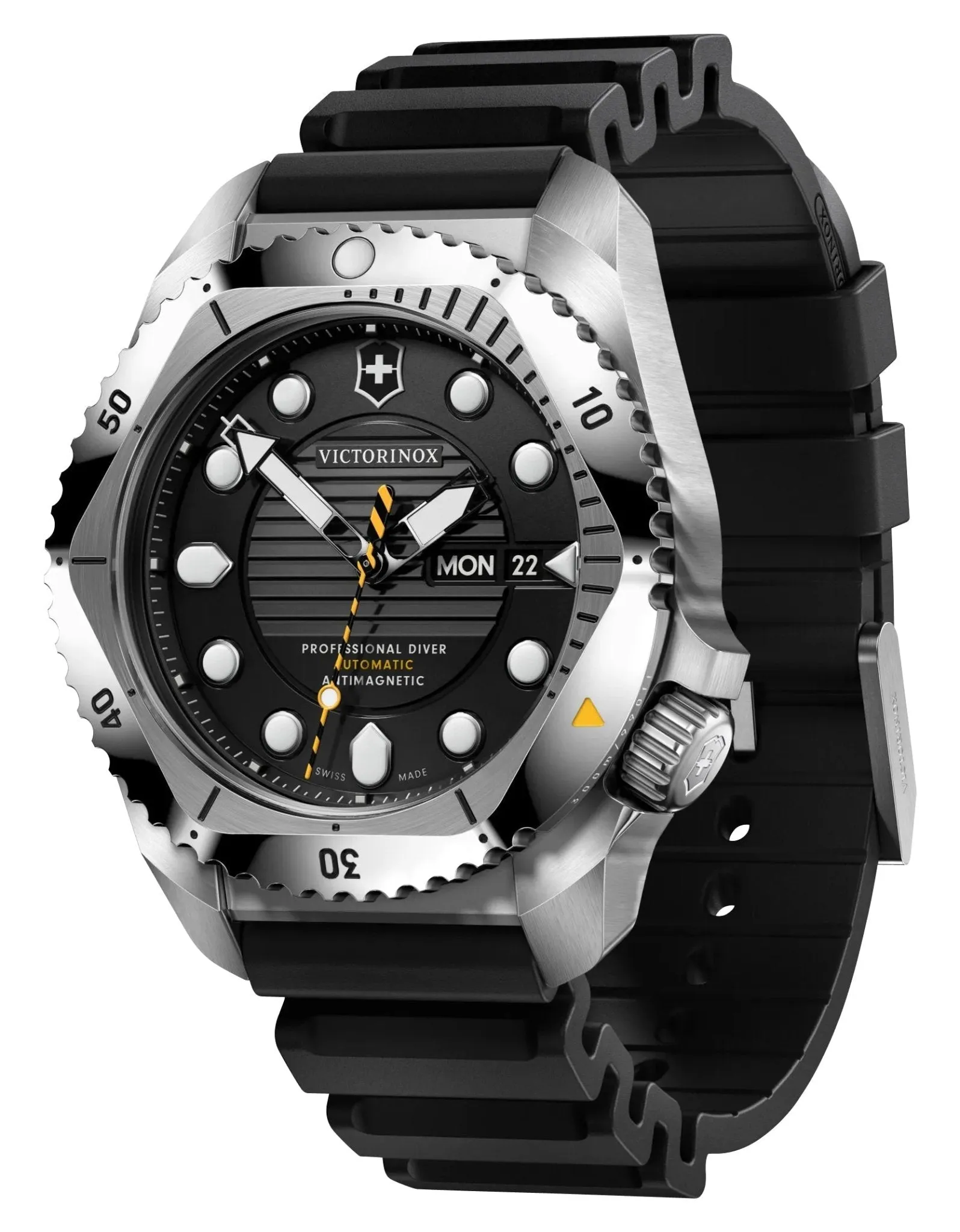 Victorinox Swiss Army Dive Pro Automatic Stainless Steel Black Dial Black Rubber Strap Day/Date Divers Mens Watch 241994