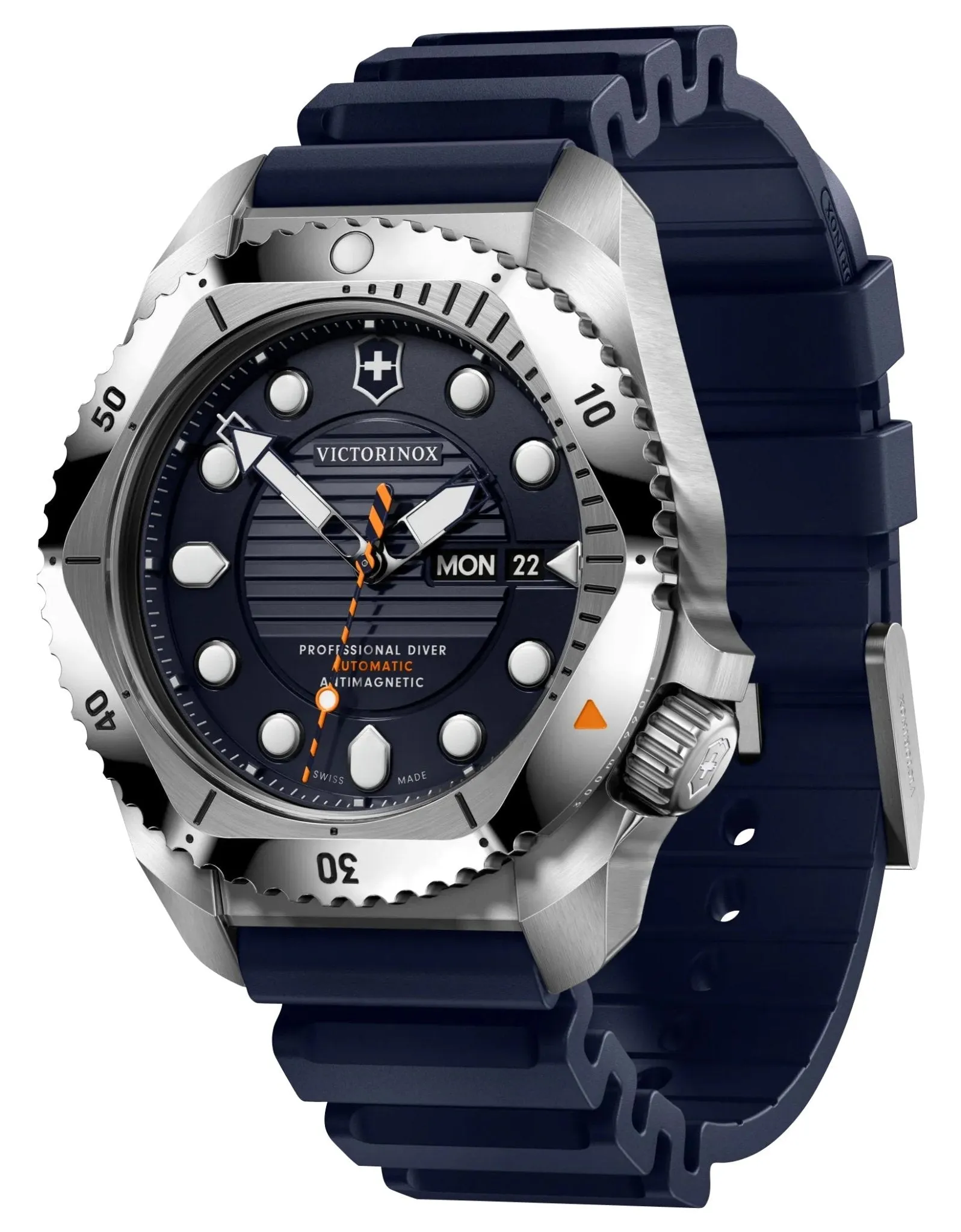 Victorinox Swiss Army Dive Pro Automatic Stainless Steel Blue Dial Blue Rubber Strap Day/Date Divers Mens Watch 241995