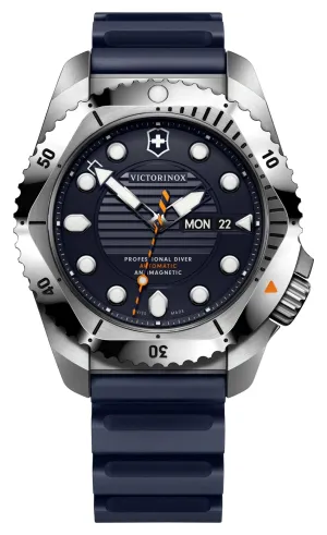 Victorinox Swiss Army Dive Pro Automatic Stainless Steel Blue Dial Blue Rubber Strap Day/Date Divers Mens Watch 241995