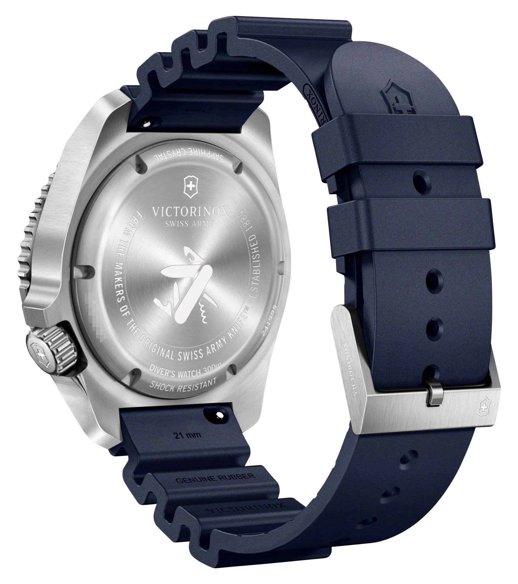 Victorinox Swiss Army Dive Pro Automatic Stainless Steel Blue Dial Blue Rubber Strap Day/Date Divers Mens Watch 241995