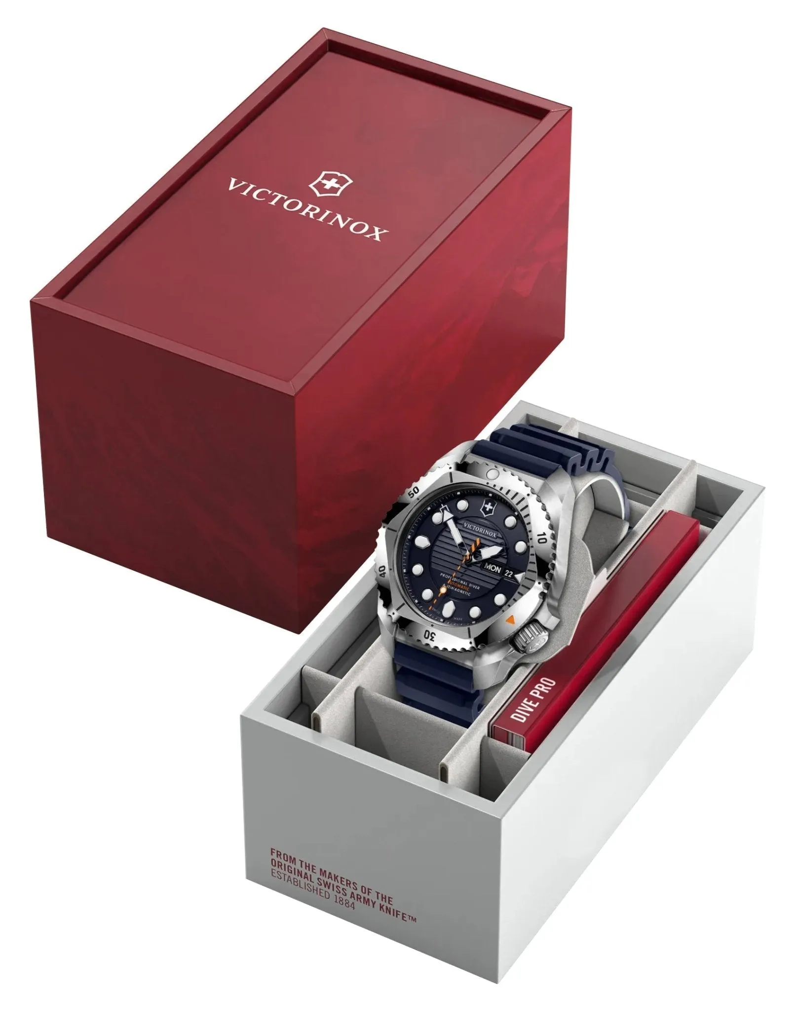 Victorinox Swiss Army Dive Pro Automatic Stainless Steel Blue Dial Blue Rubber Strap Day/Date Divers Mens Watch 241995