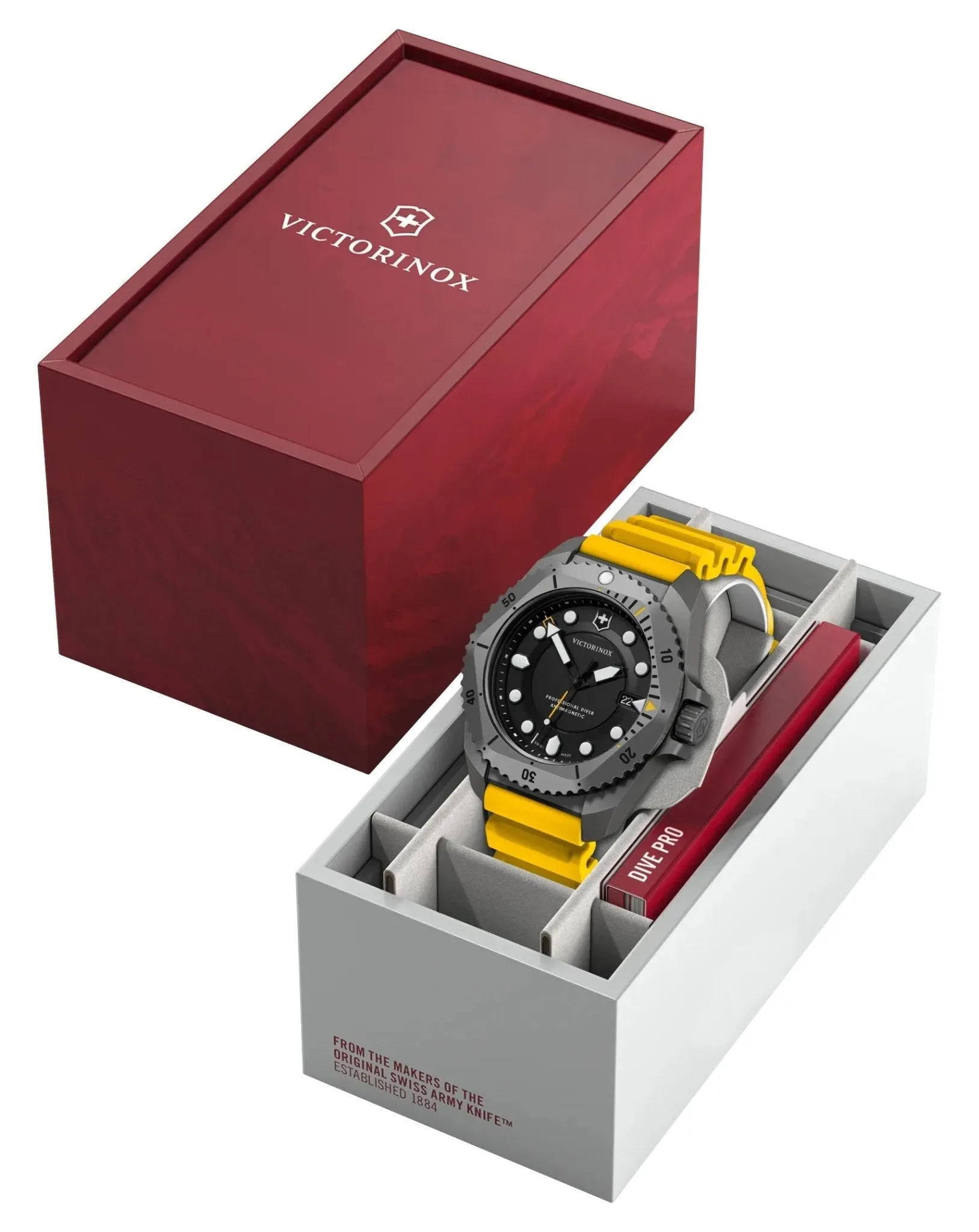 Victorinox Swiss Army Dive Pro Gray Titanium Black Dial Yellow Rubber Strap Date Divers Quartz Mens Watch 241992