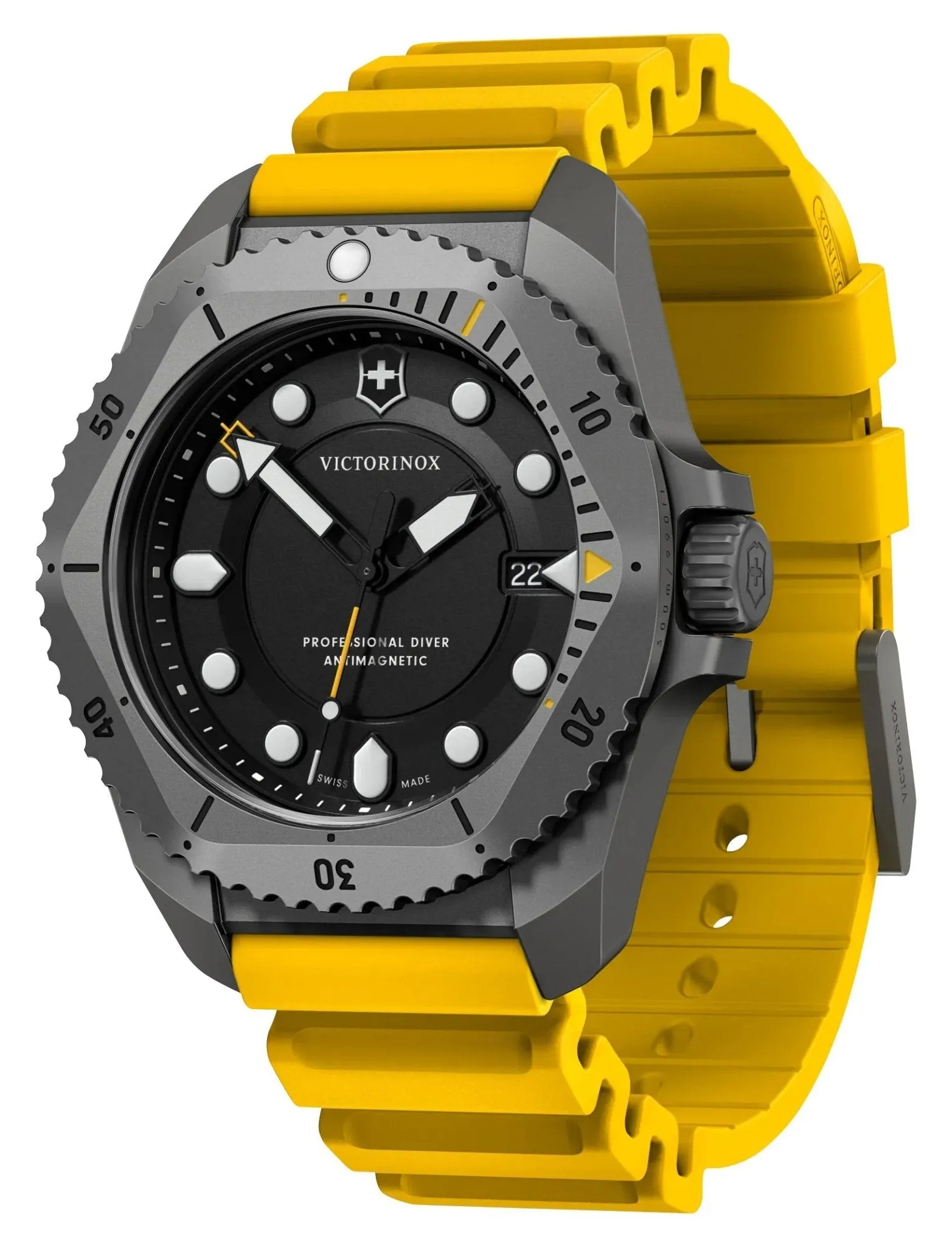 Victorinox Swiss Army Dive Pro Gray Titanium Black Dial Yellow Rubber Strap Date Divers Quartz Mens Watch 241992