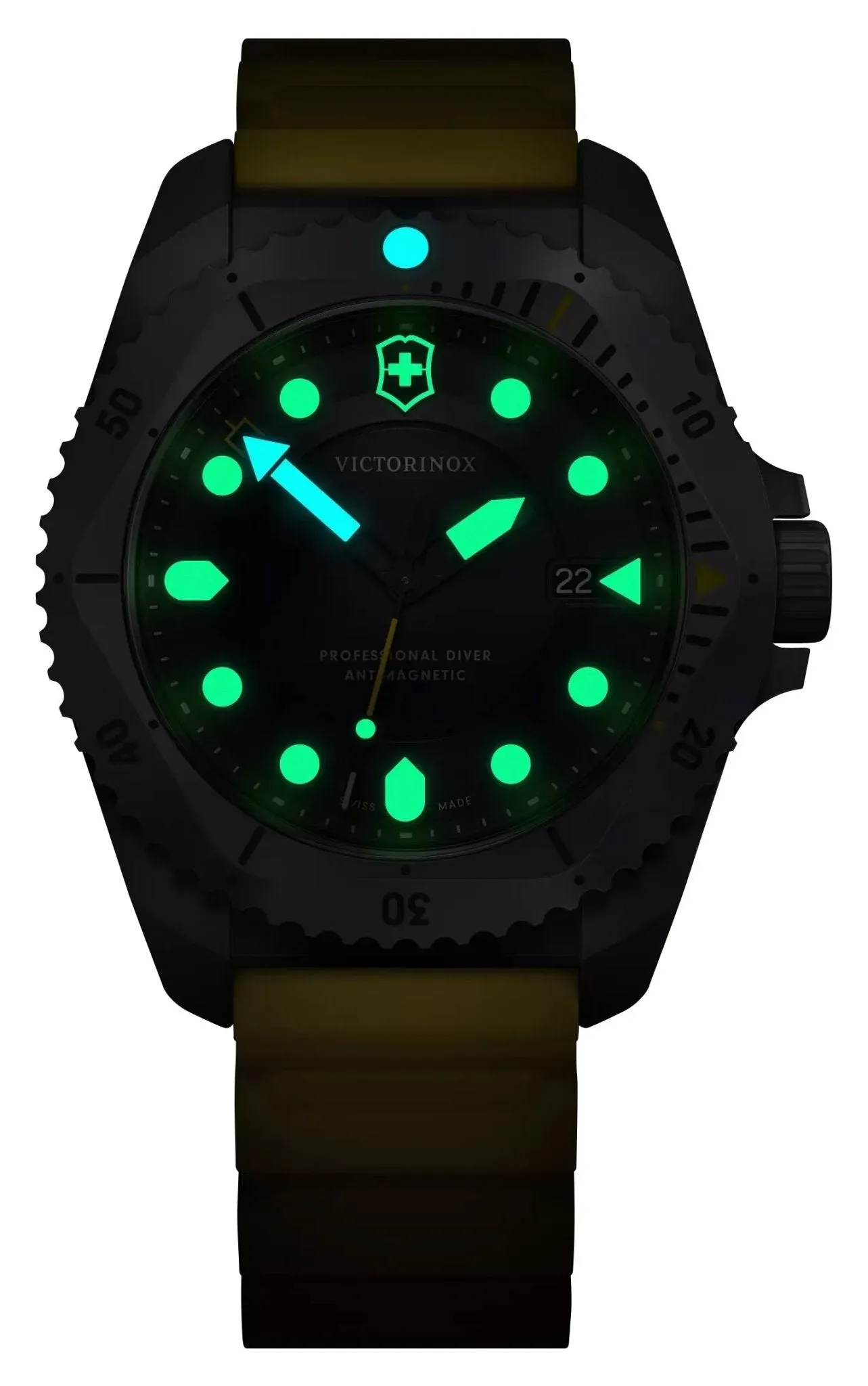Victorinox Swiss Army Dive Pro Gray Titanium Black Dial Yellow Rubber Strap Date Divers Quartz Mens Watch 241992