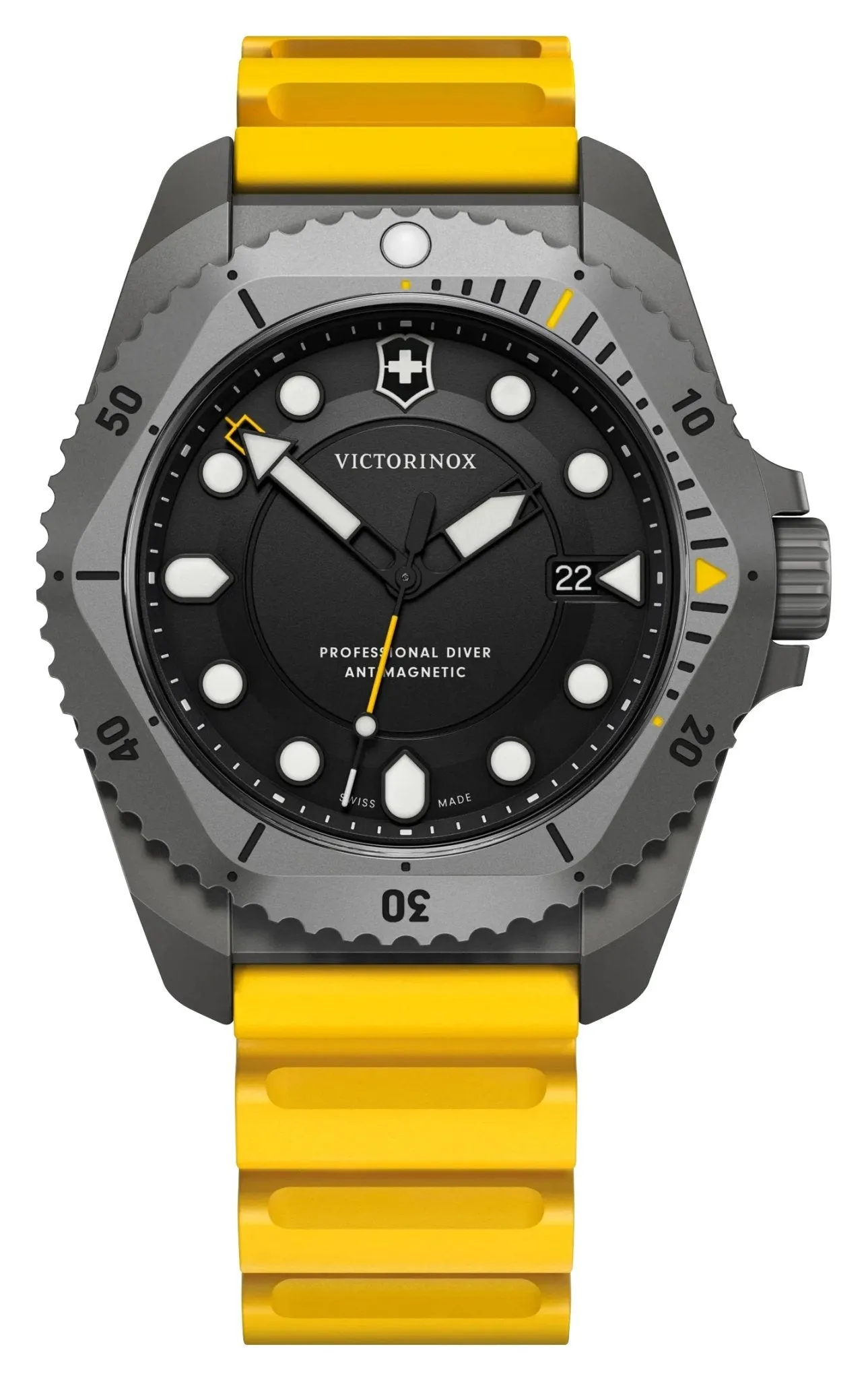 Victorinox Swiss Army Dive Pro Gray Titanium Black Dial Yellow Rubber Strap Date Divers Quartz Mens Watch 241992