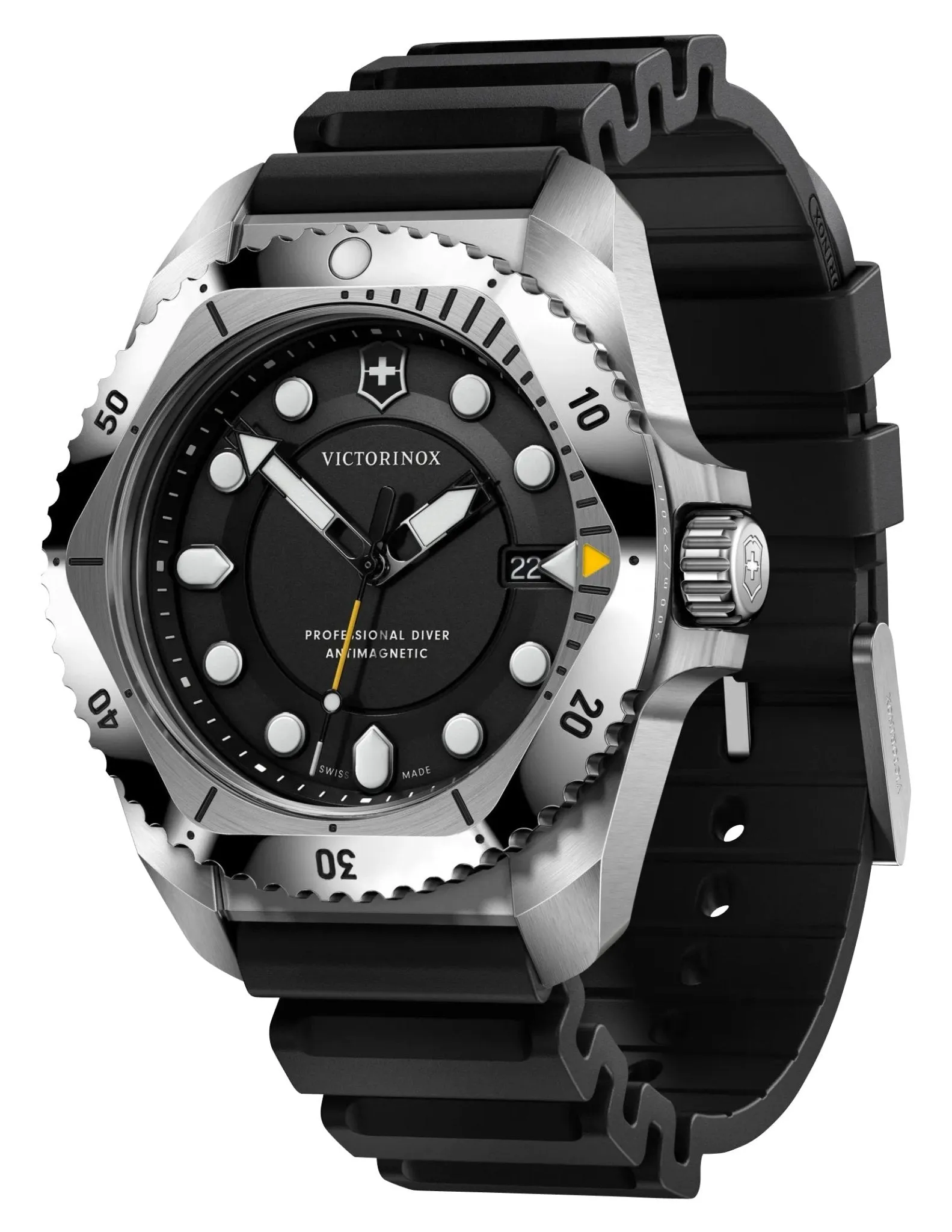 Victorinox Swiss Army Dive Pro Stainless Steel Black Dial Black Rubber Strap Date Divers Quartz Mens Watch 241990