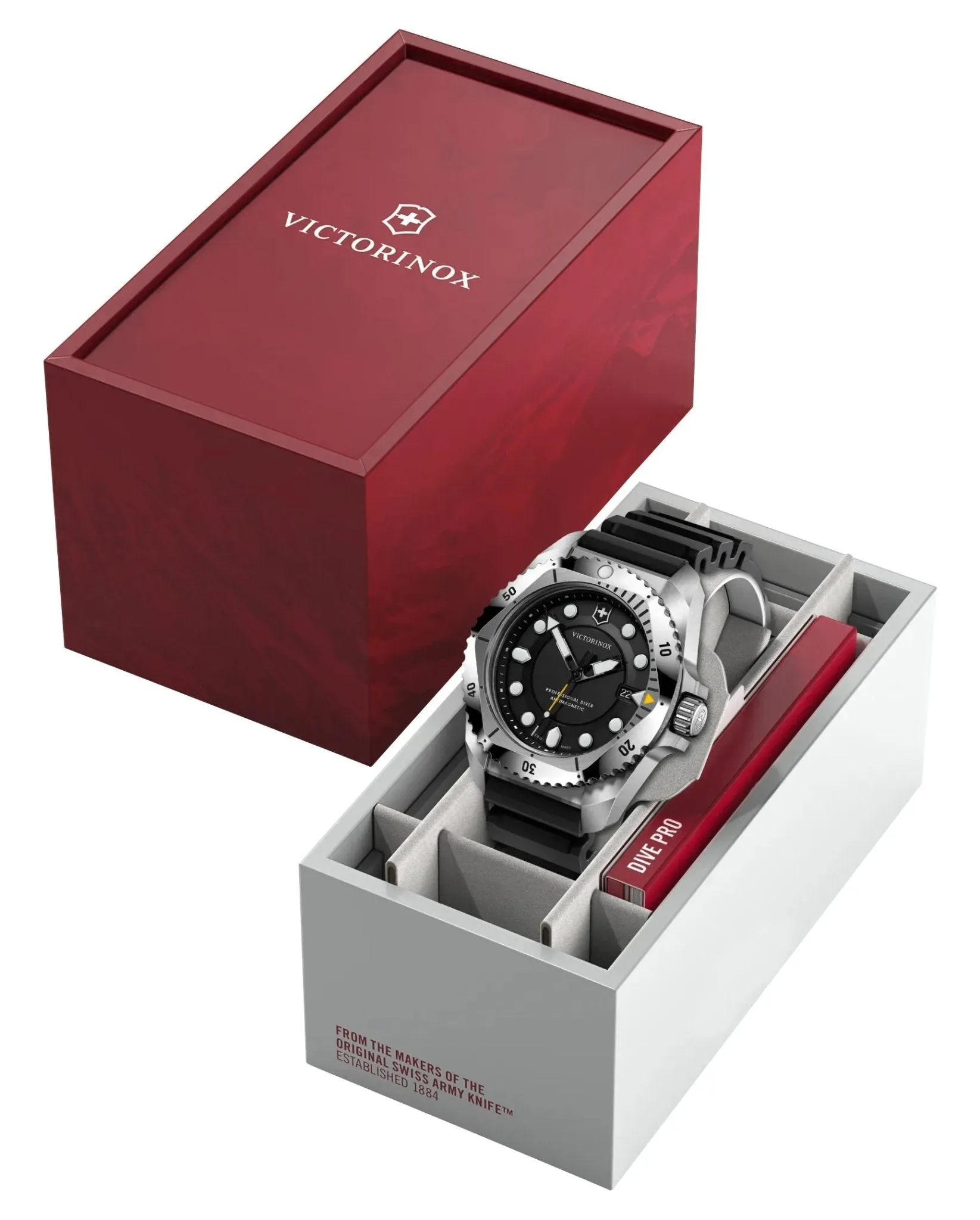 Victorinox Swiss Army Dive Pro Stainless Steel Black Dial Black Rubber Strap Date Divers Quartz Mens Watch 241990