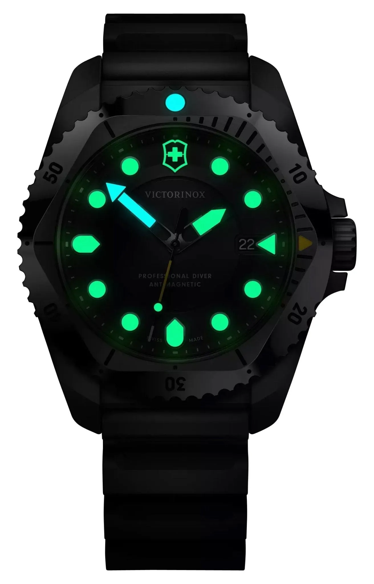 Victorinox Swiss Army Dive Pro Stainless Steel Black Dial Black Rubber Strap Date Divers Quartz Mens Watch 241990
