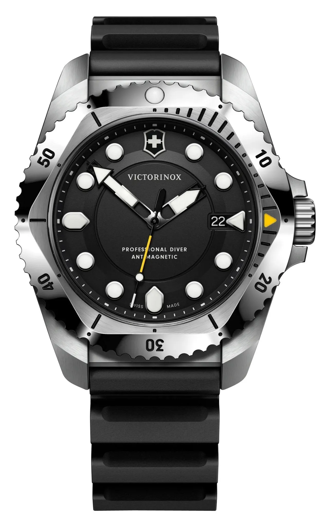Victorinox Swiss Army Dive Pro Stainless Steel Black Dial Black Rubber Strap Date Divers Quartz Mens Watch 241990