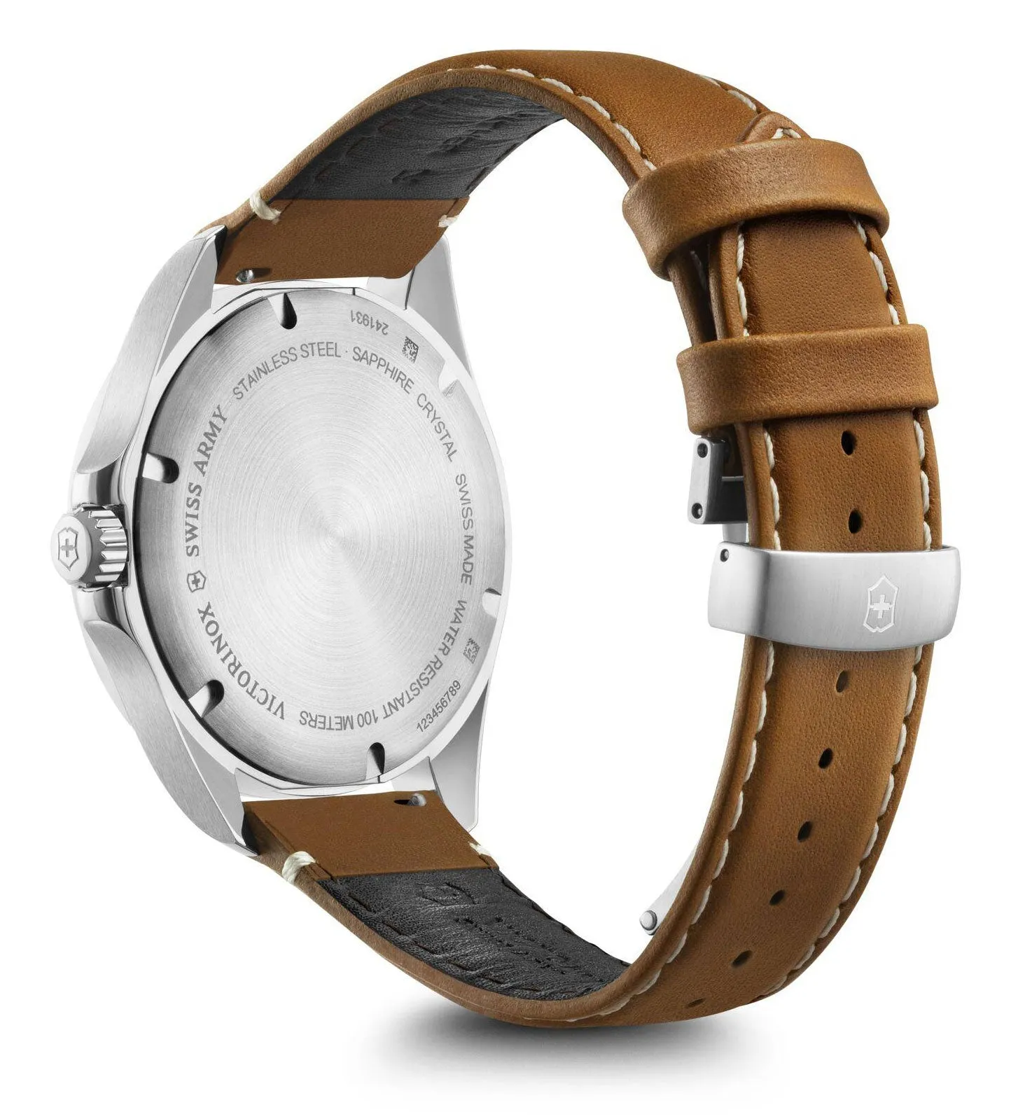 Victorinox Swiss Army FieldForce Classic GMT Caramel Leather Silver Dial Date Mens Watch 241931