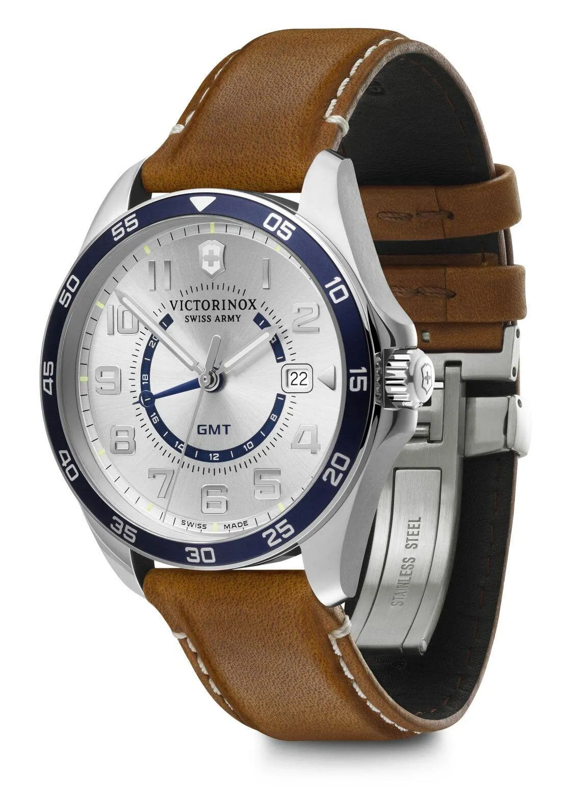 Victorinox Swiss Army FieldForce Classic GMT Caramel Leather Silver Dial Date Mens Watch 241931