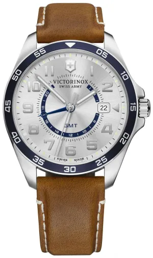 Victorinox Swiss Army FieldForce Classic GMT Caramel Leather Silver Dial Date Mens Watch 241931