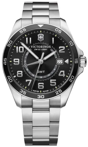 Victorinox Swiss Army FieldForce Classic GMT Stainless Steel Black Dial Date Mens Watch 241930