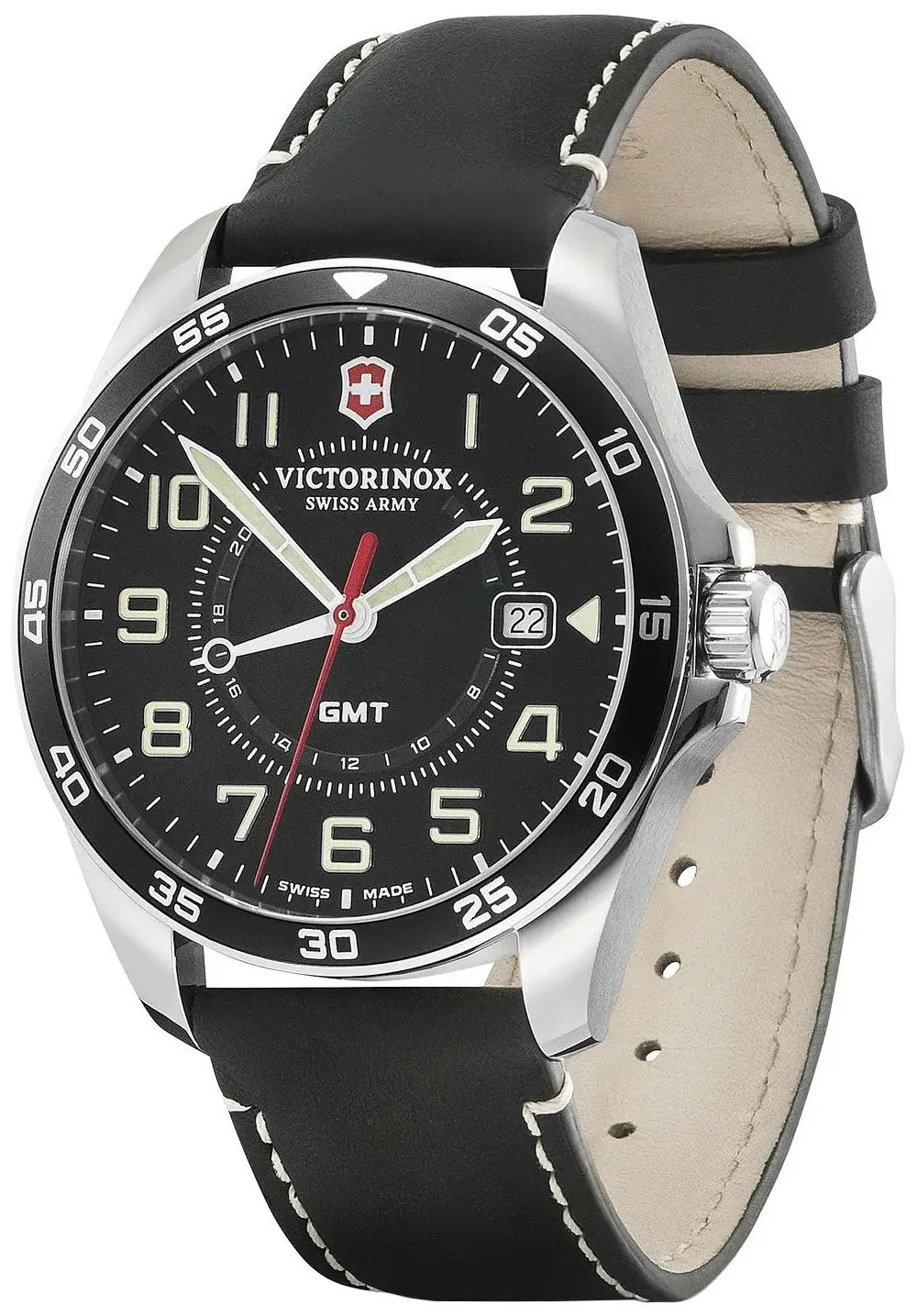 Victorinox Swiss Army FieldForce GMT Dual Time Zone Stainless Steel Mens Strap Watch Calendar 241895