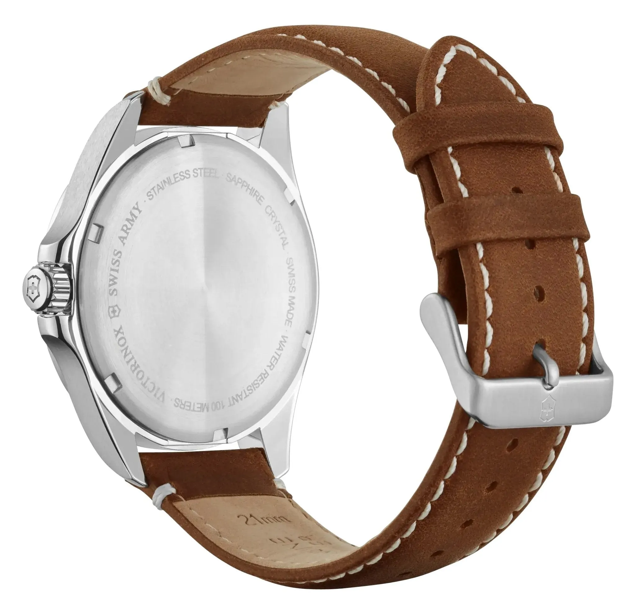 Victorinox Swiss Army Fieldforce Stainless Steel Blue Dial Brown Leather Strap Day/Date Quartz Mens Watch 241848