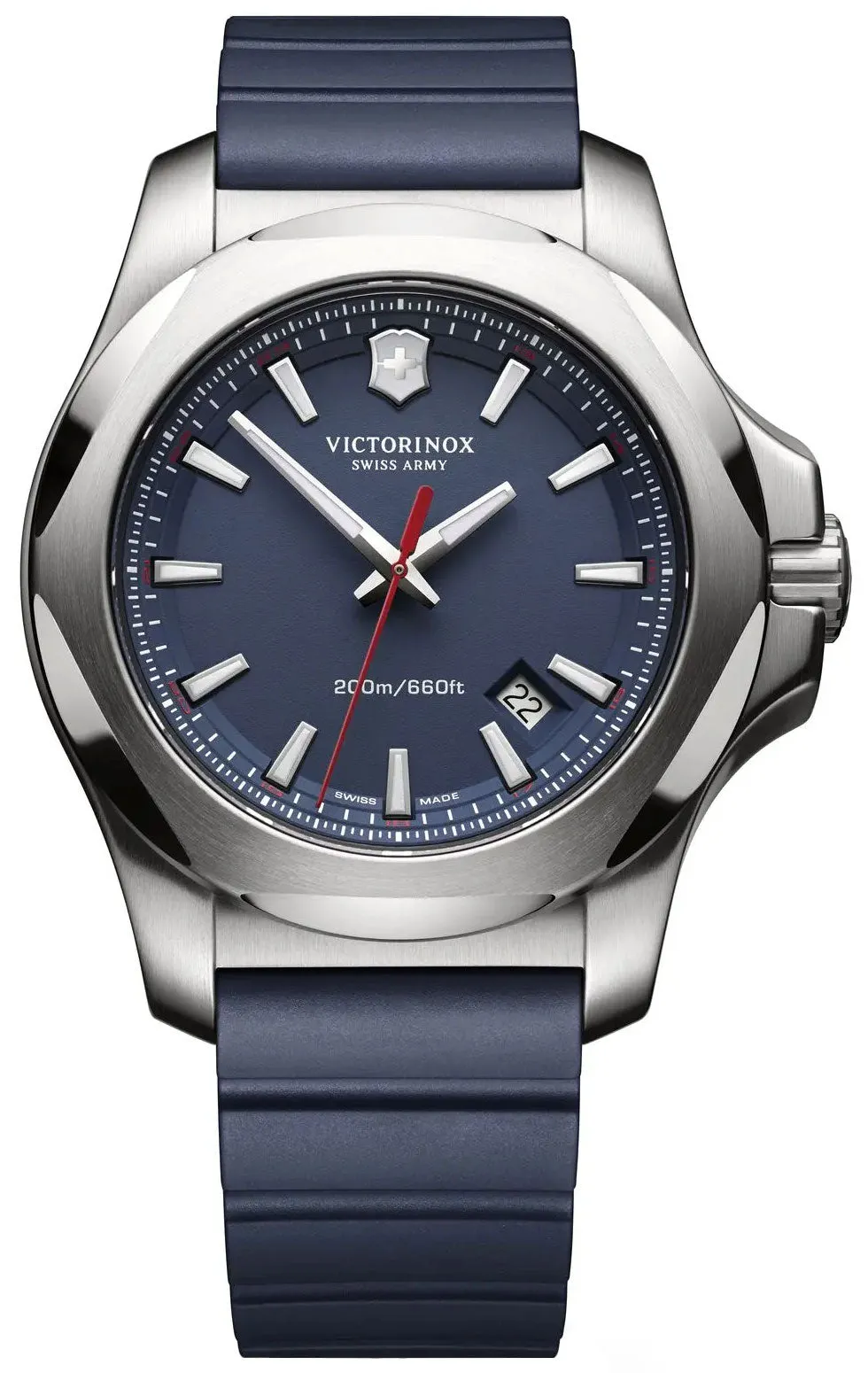 Victorinox Swiss Army INOX Stainless Steel Mens Watch Calendar Blue Rubber Strap 241688.1