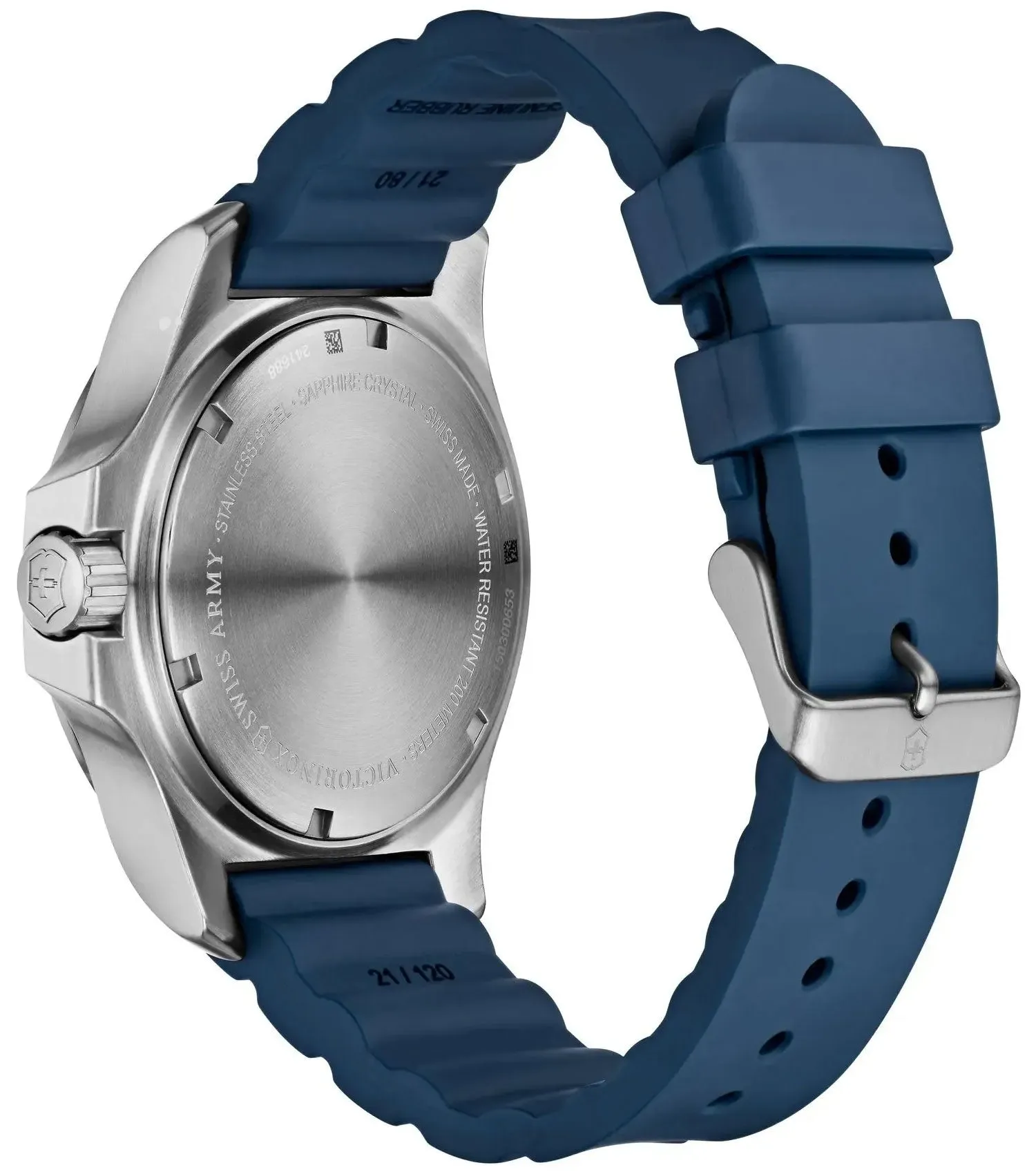 Victorinox Swiss Army INOX Stainless Steel Mens Watch Calendar Blue Rubber Strap 241688.1
