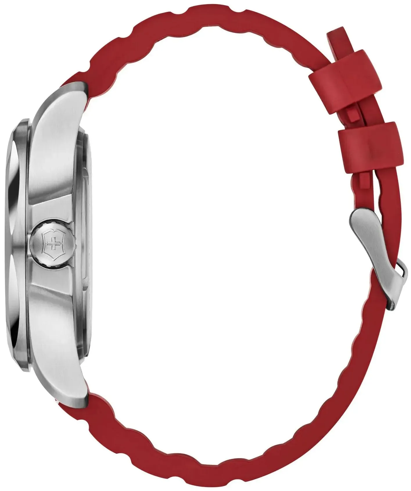 Victorinox Swiss Army INOX Stainless Steel Mens Watch Calendar Red Rubber Strap 241719.1