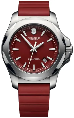 Victorinox Swiss Army INOX Stainless Steel Mens Watch Calendar Red Rubber Strap 241719.1