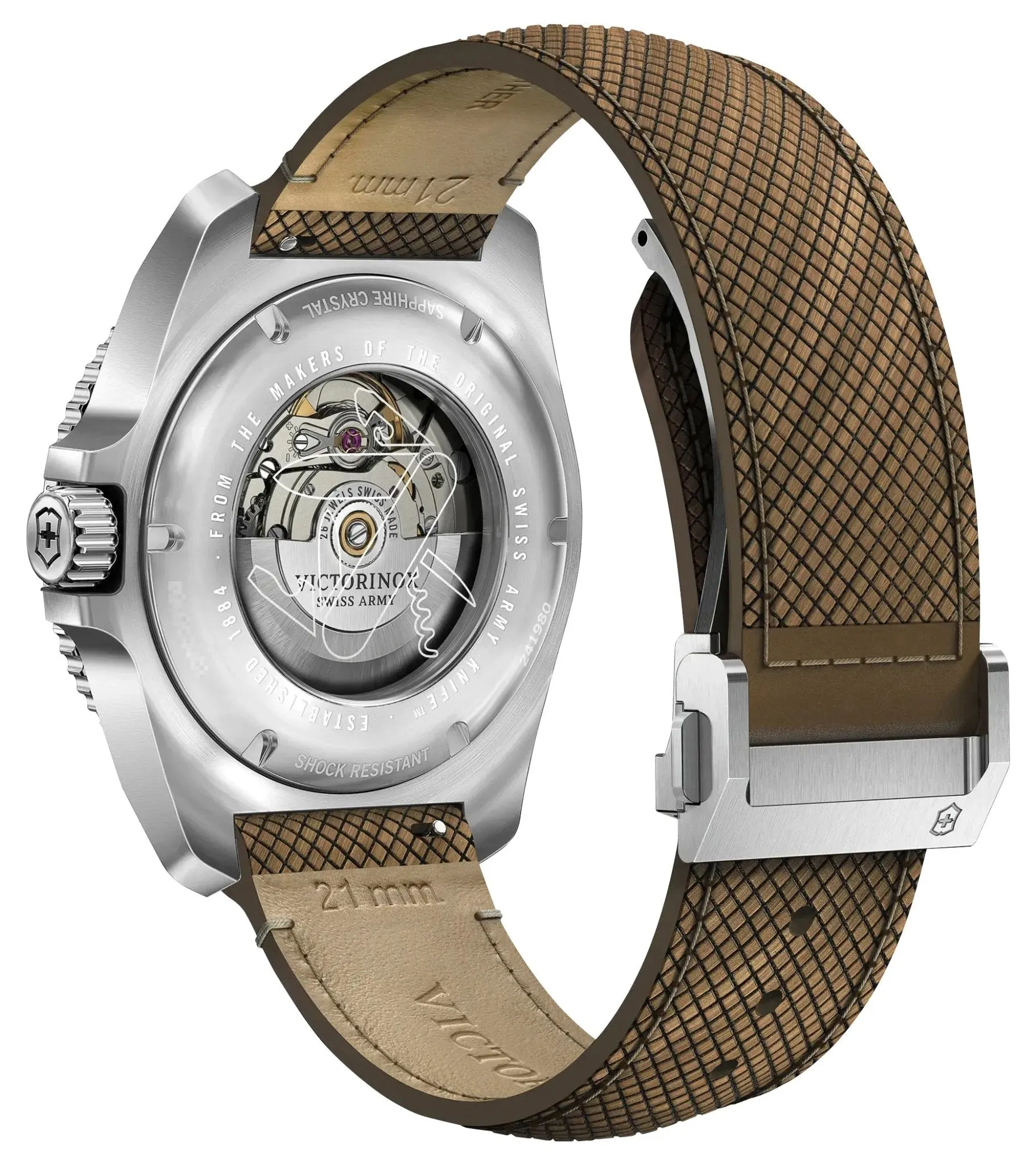 Victorinox Swiss Army Journey 1884 Automatic Stainless Steel Blue Dial Brown Leather Interchangeable Blue Rubber Strap Date Divers Mens Watch 241980.1