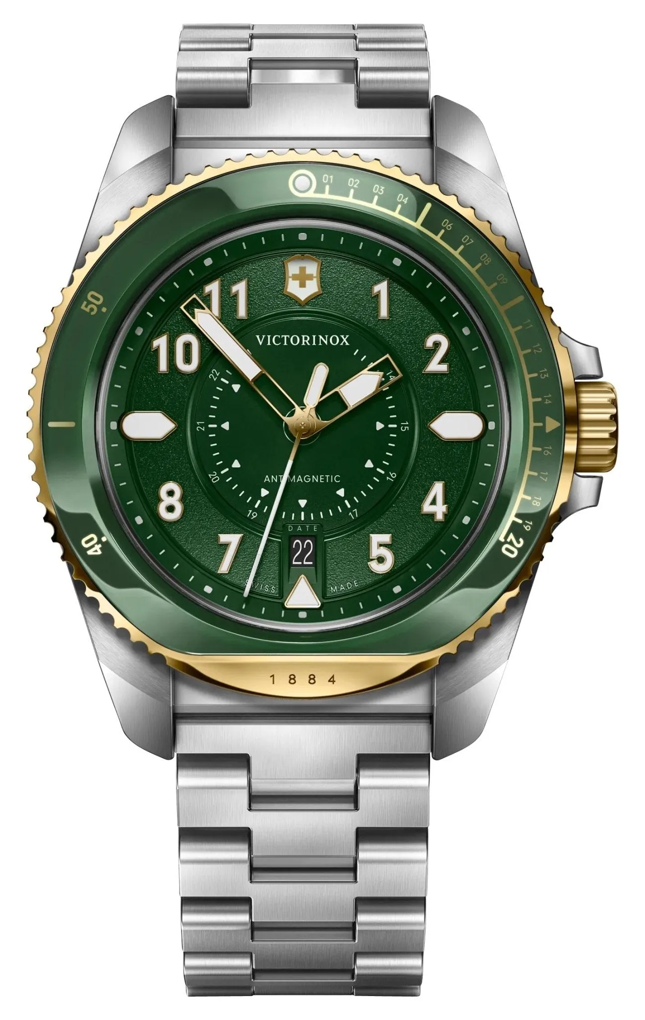 Victorinox Swiss Army Journey 1884 Stainless Steel Green Dial Date Divers Quartz Mens Watch 242012