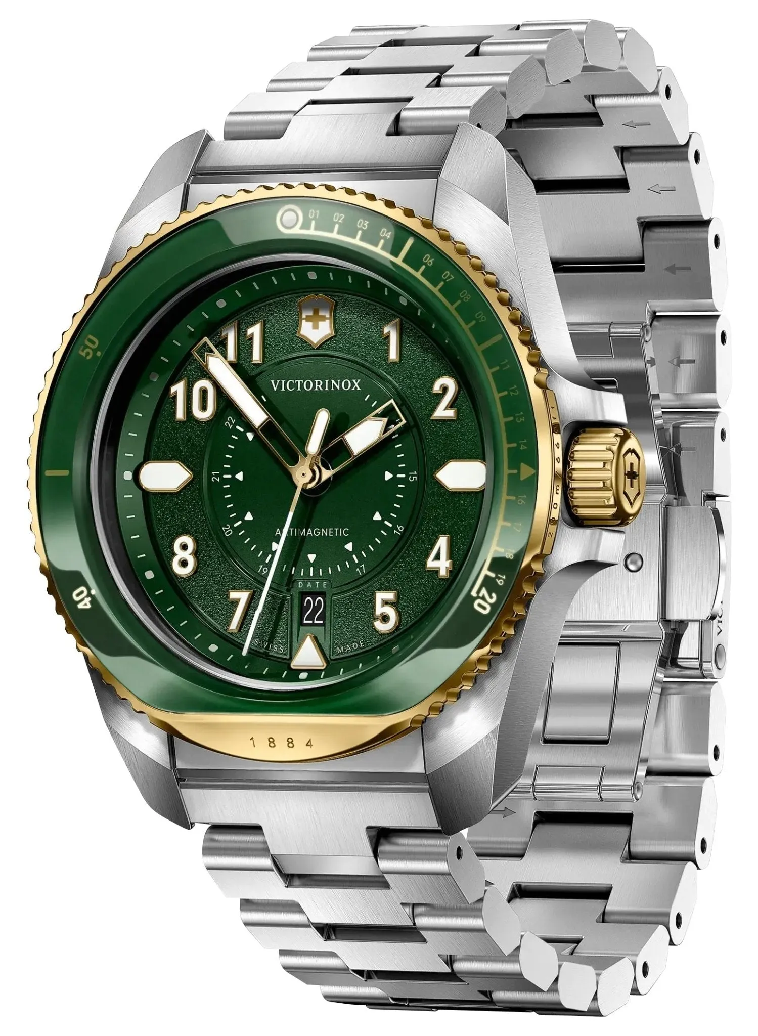 Victorinox Swiss Army Journey 1884 Stainless Steel Green Dial Date Divers Quartz Mens Watch 242012