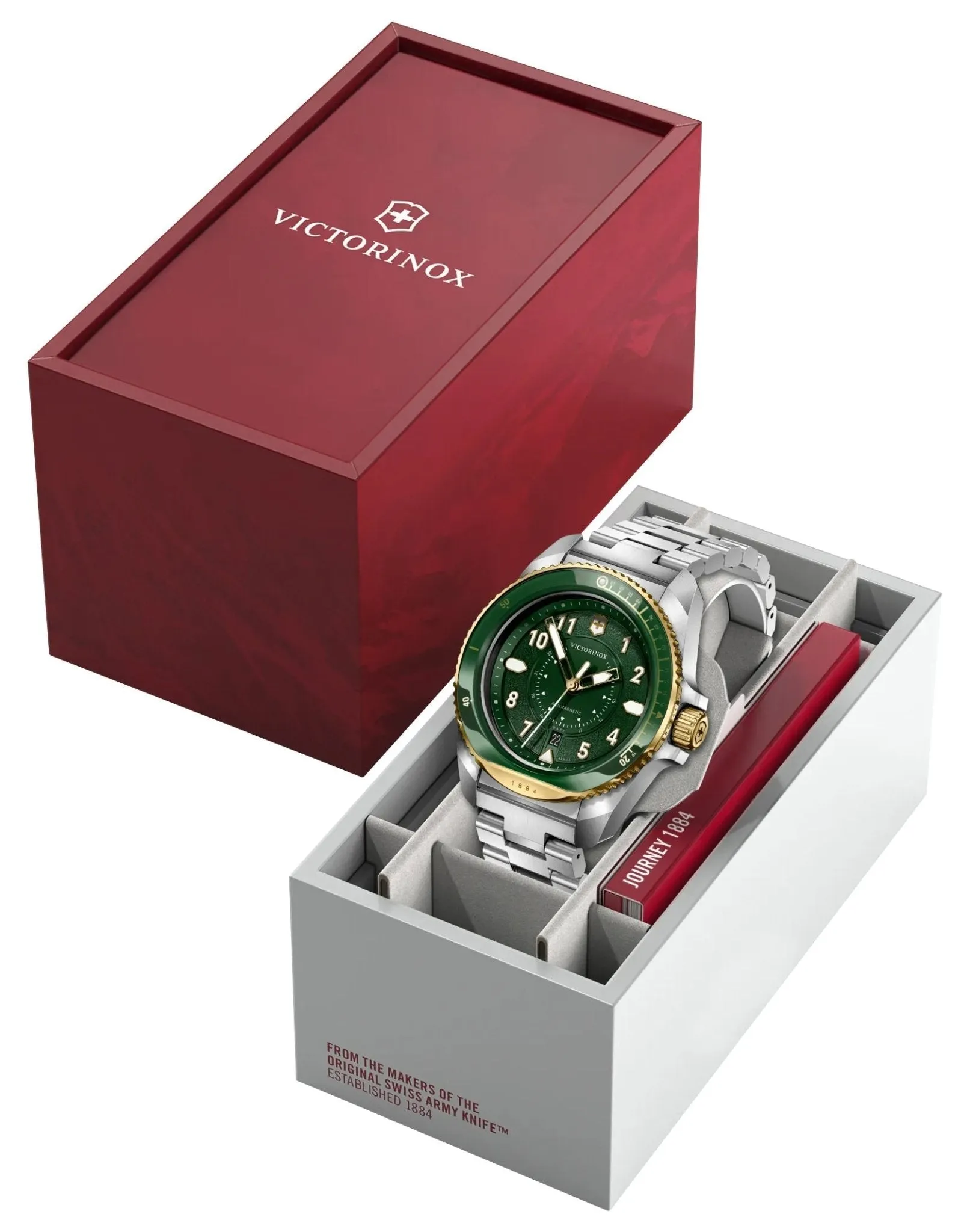 Victorinox Swiss Army Journey 1884 Stainless Steel Green Dial Date Divers Quartz Mens Watch 242012