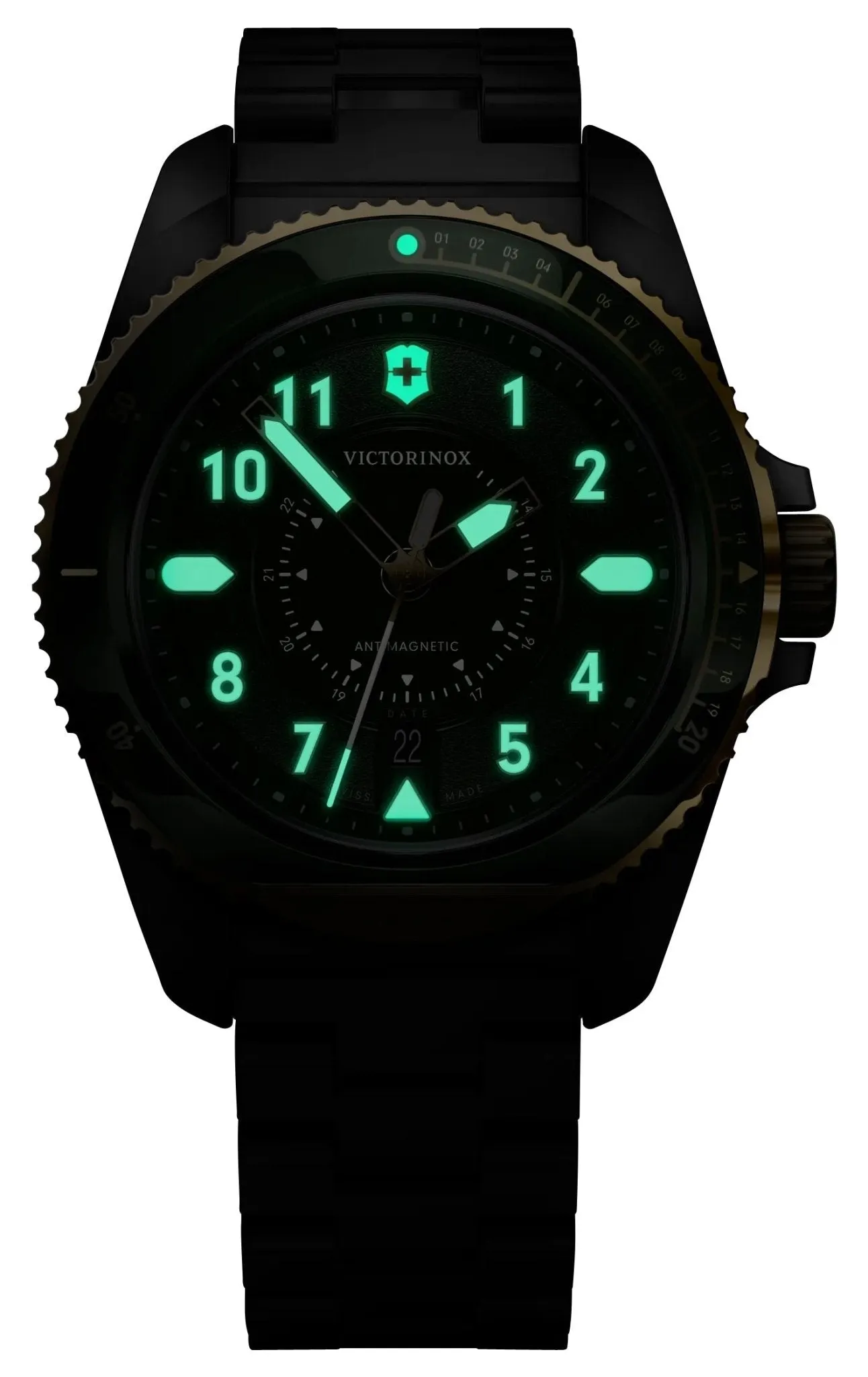 Victorinox Swiss Army Journey 1884 Stainless Steel Green Dial Date Divers Quartz Mens Watch 242012