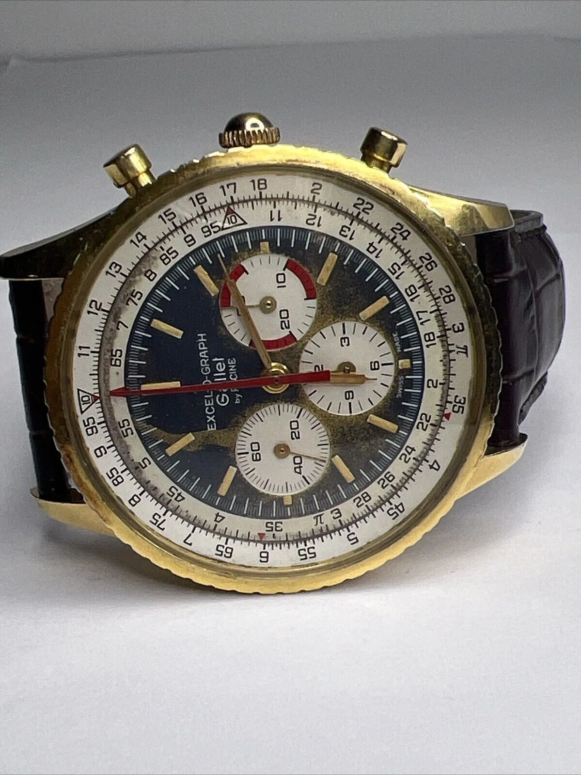 Vintage Gallet By Racine Excel-O-Graph 43mm Gold Tone Case Watch -PLEASE READ