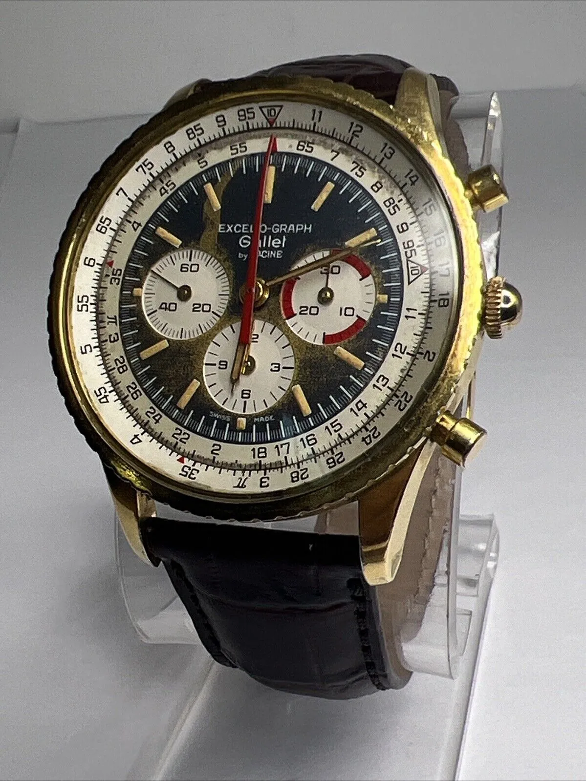 Vintage Gallet By Racine Excel-O-Graph 43mm Gold Tone Case Watch -PLEASE READ